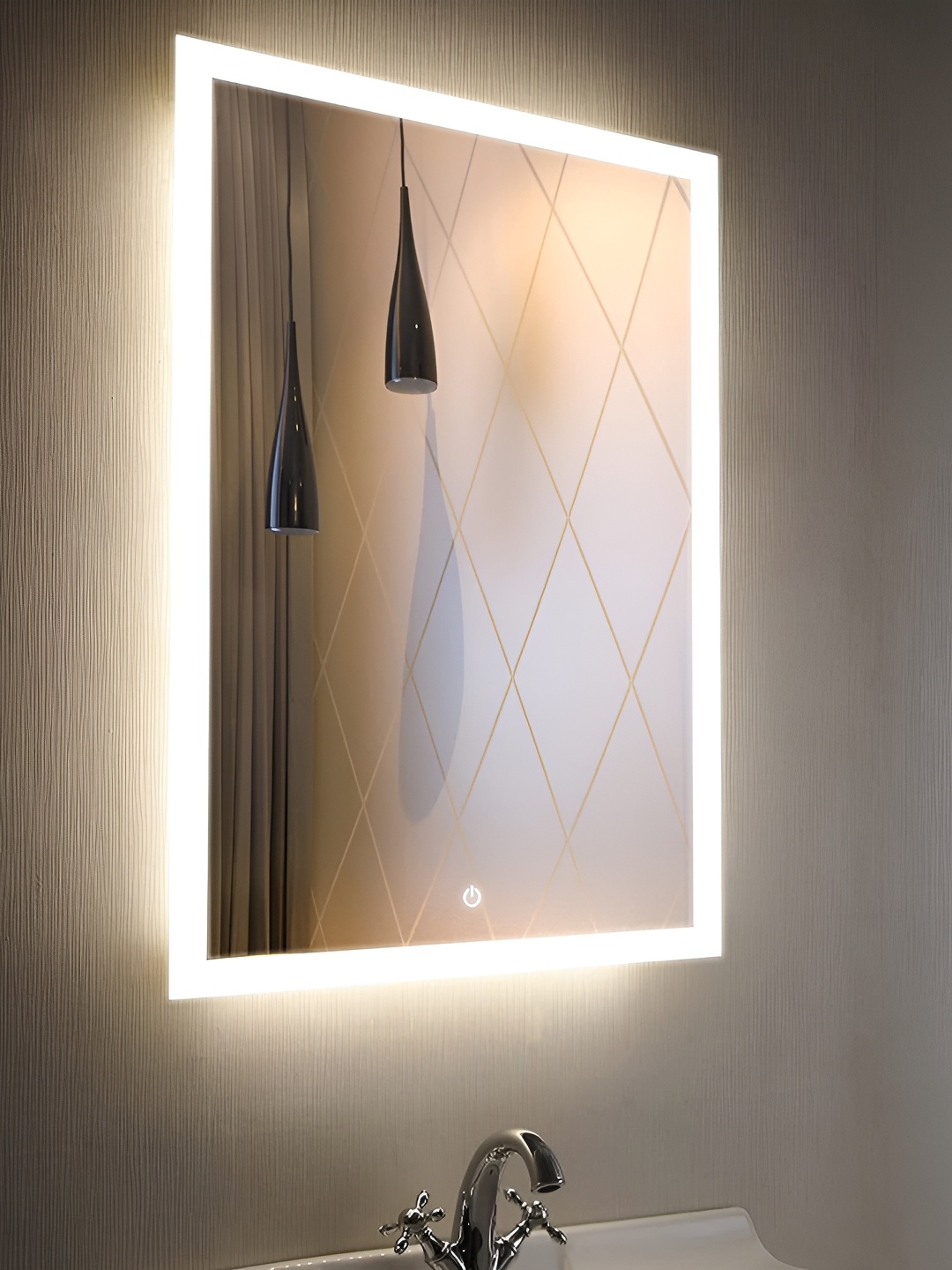 

SMILESELLERS Transparent Rectangle LED Lights Bathroom Wall Mirror, Grey