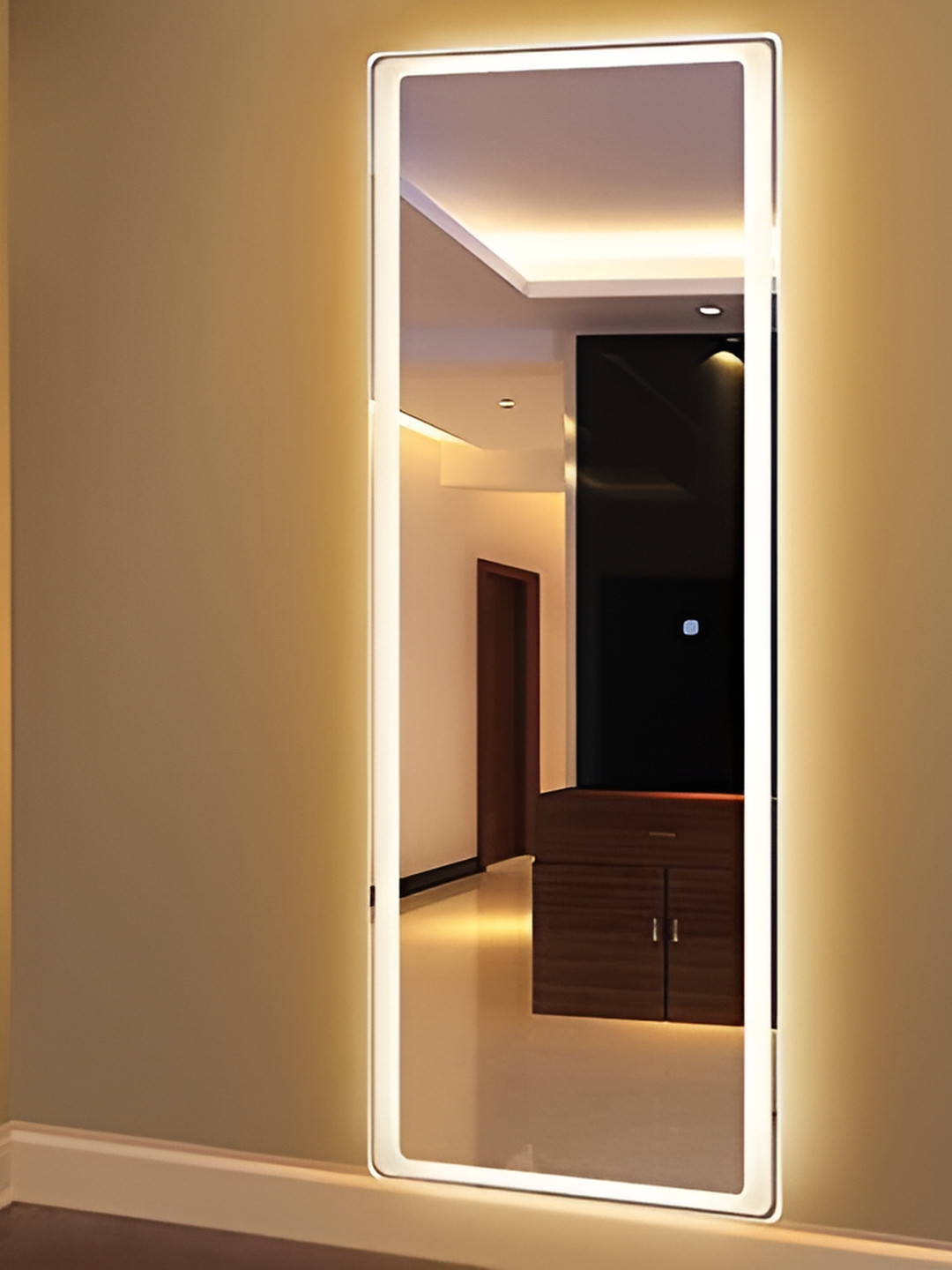 

SMILESELLERS Transparent Rectangle Glass Wall Mirror with LED Lights