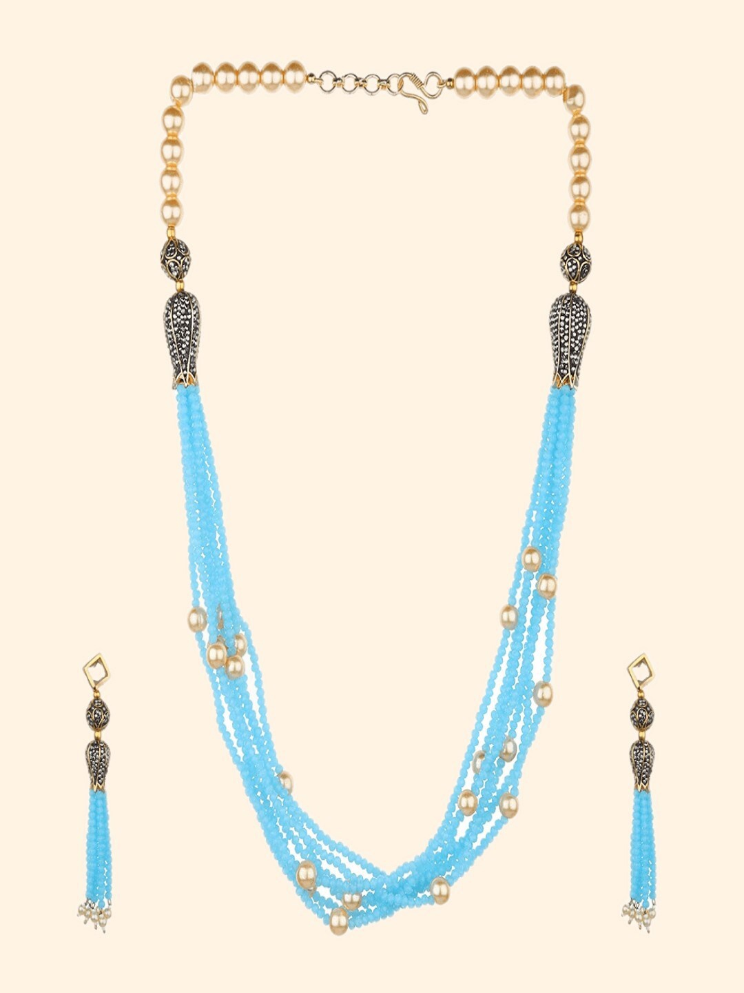 

Runjhun Gold-Plated Layered Beaded Necklace with Earrings