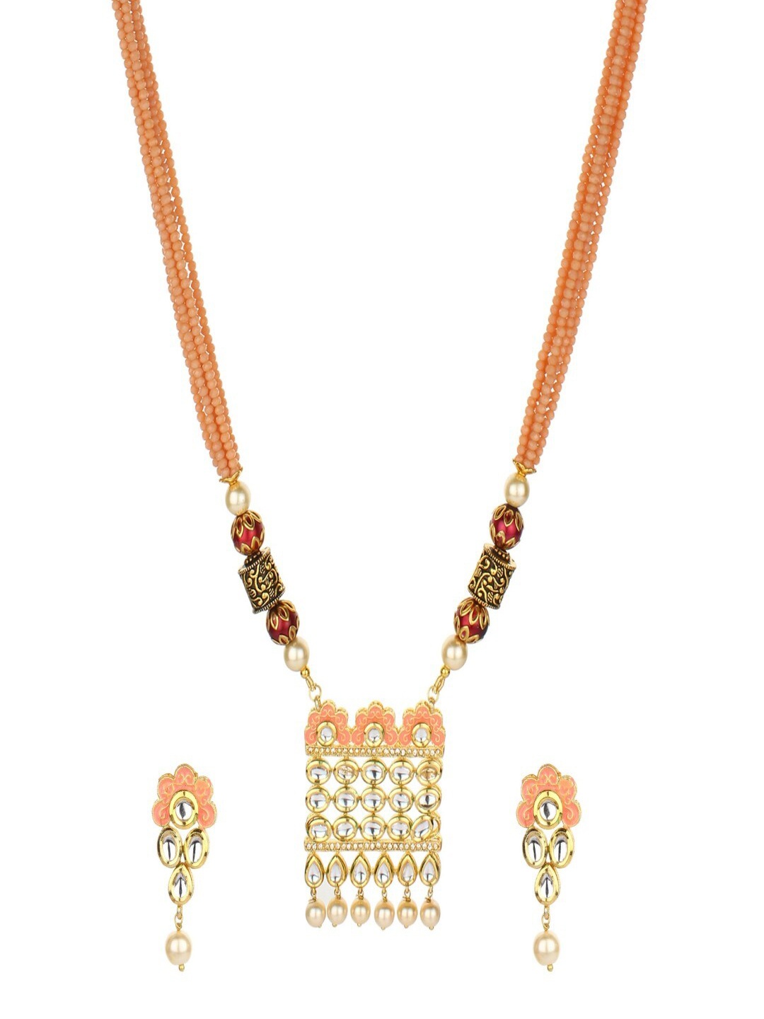 

Runjhun Gold Plated Kundan Necklace & Earrings Set