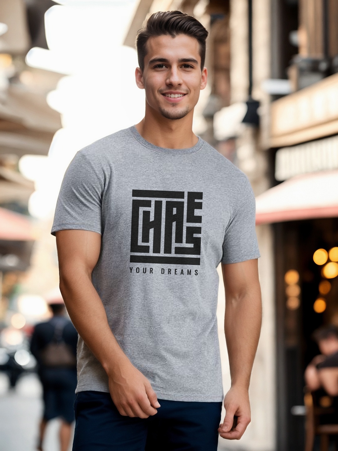 

NOBERO Round Neck Short Sleeves Typography Printed T-shirt, Grey melange