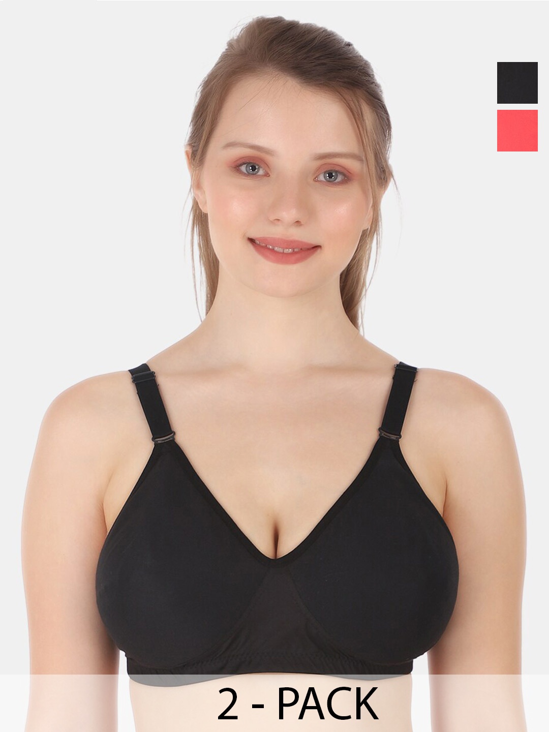 

Tweens Pack Of 2 Full Coverage Non Padded Cotton Minimizer Bra With All Day Comfort, Black