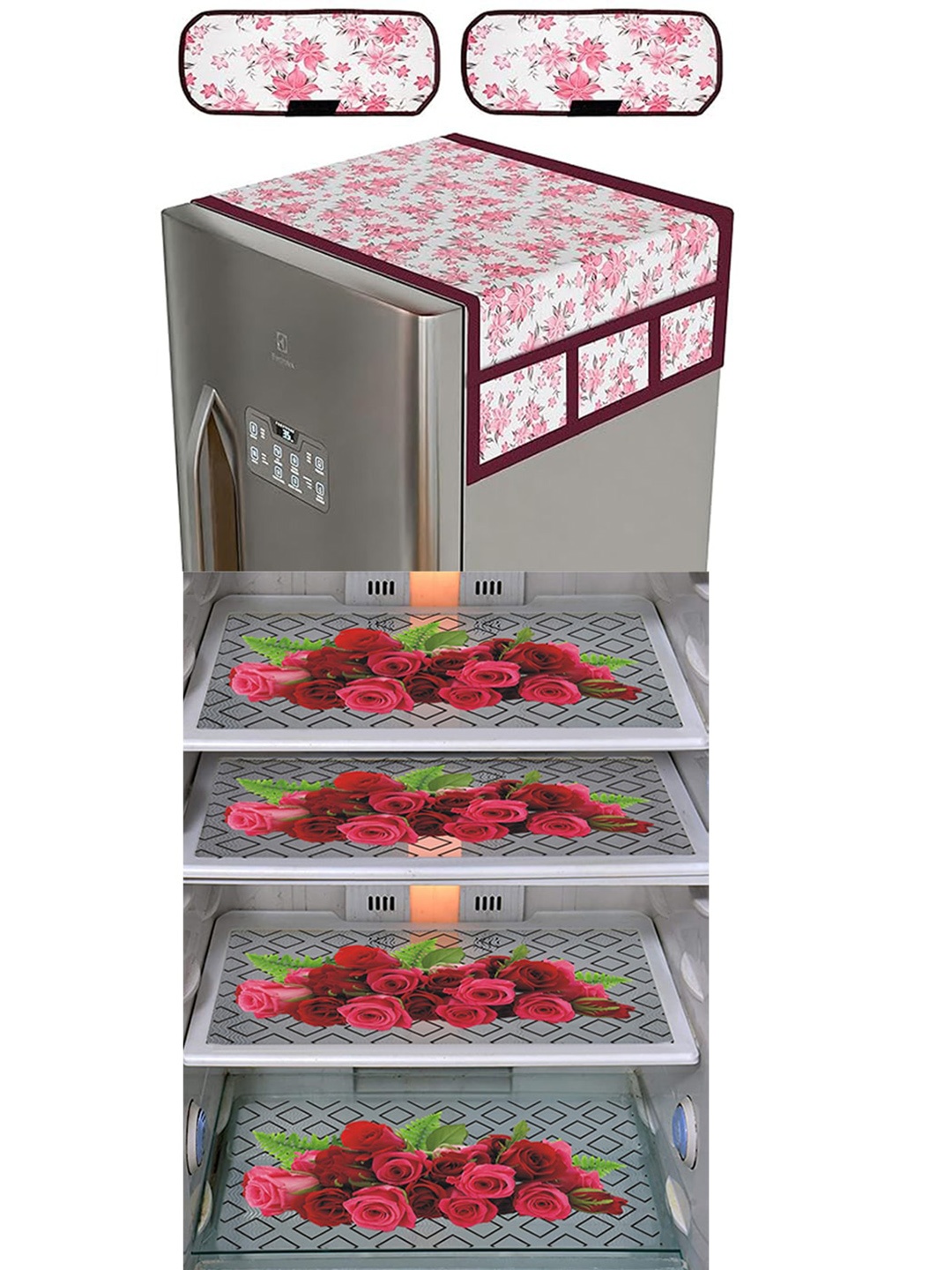 

Dakshya Industries Maroon & Pink 7 Pieces Printed Waterproof Refrigerator Covers