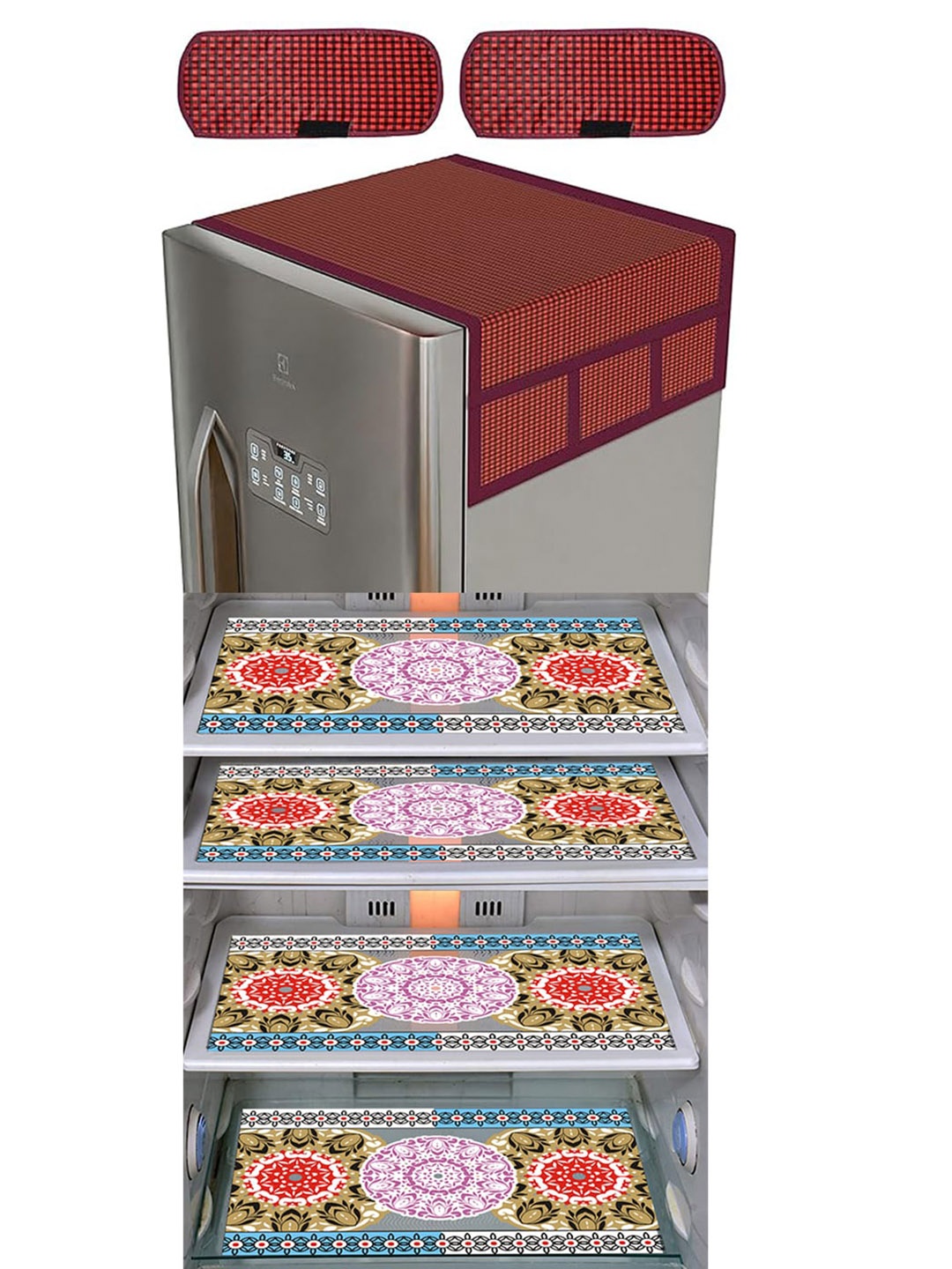 

Dakshya Industries Maroon & Orange 7 Pieces Checked Waterproof Refrigerator Covers