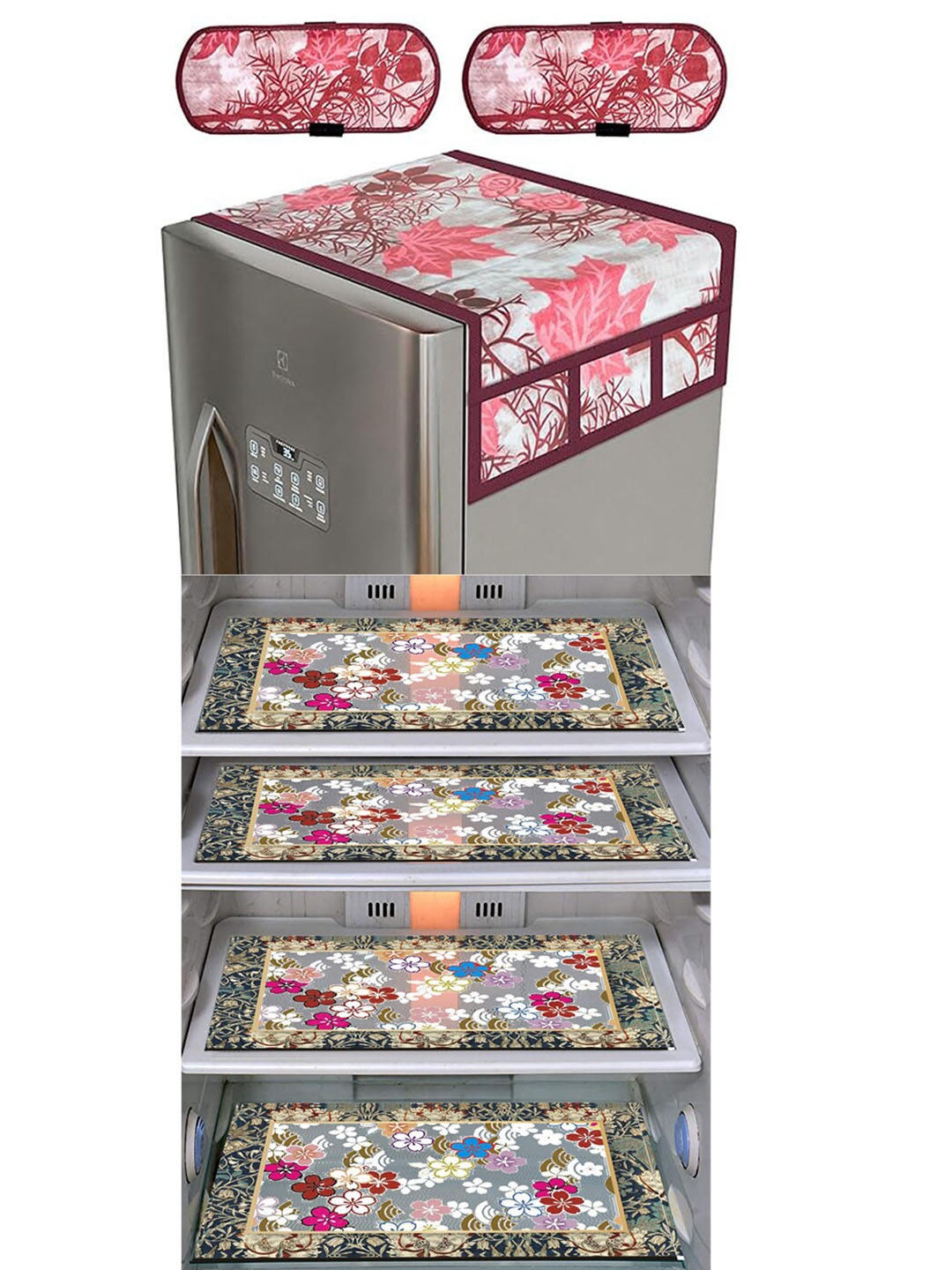 

Dakshya Industries Maroon & Pink 7 Pieces Floral Printed Waterproof Refrigerator Covers