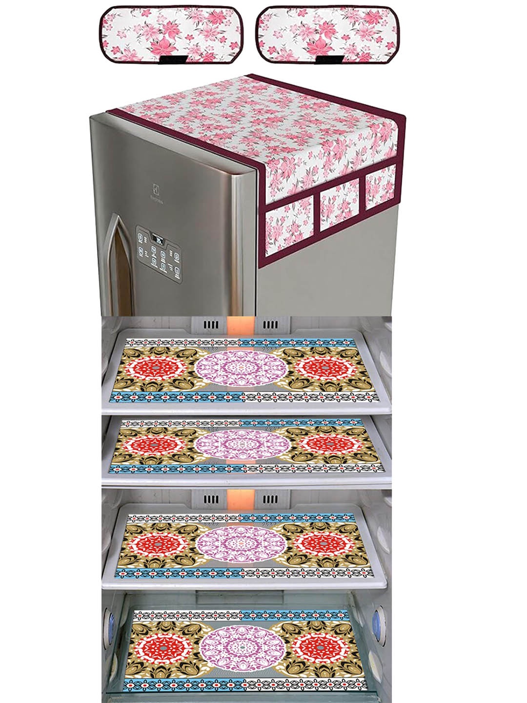 

Dakshya Industries 7Pcs Pink Printed Protective Barriers Refrigerator Cover Combo