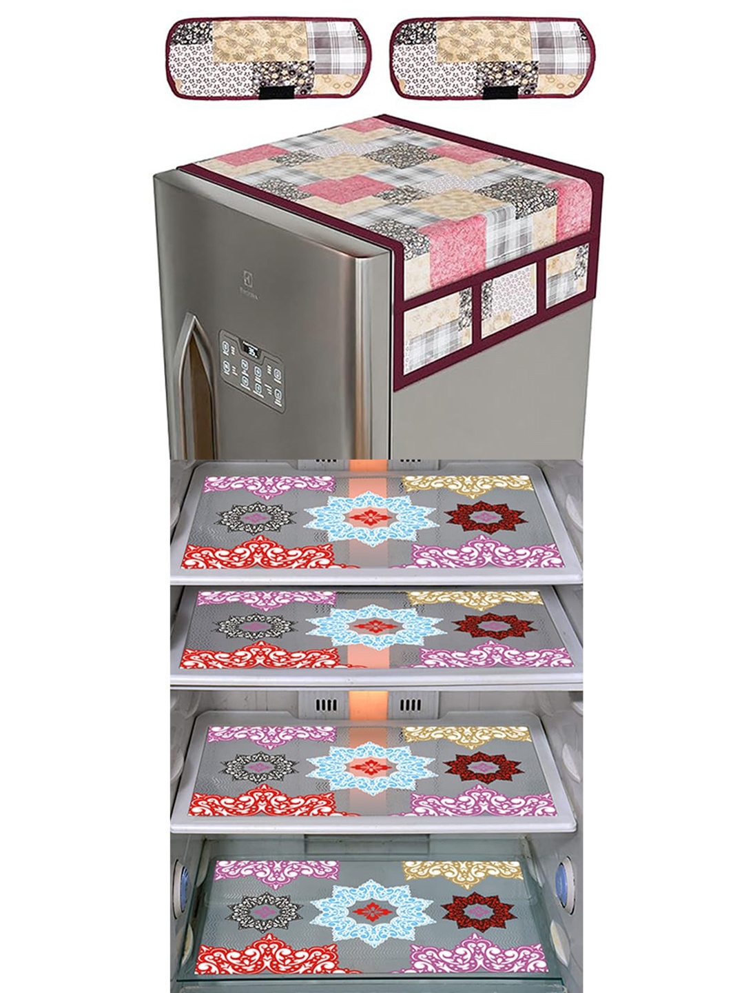 

Dakshya Industries 7Pcs Pink Printed Protective Barriers Refrigerator Cover Combo