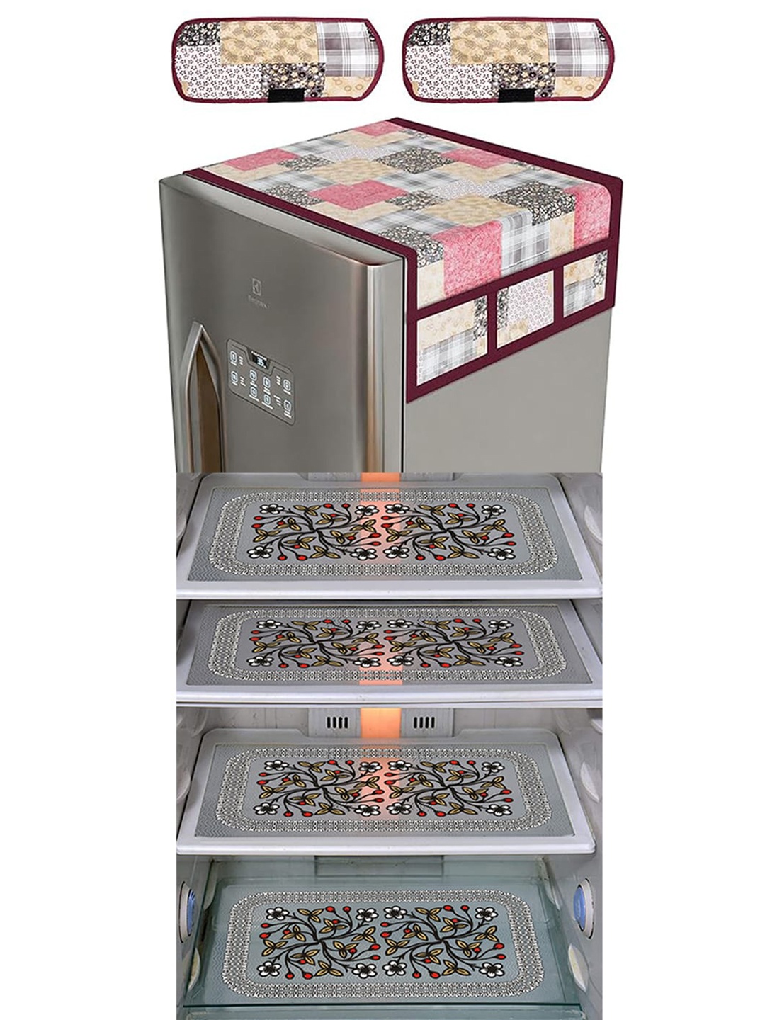 

Dakshya Industries 7Pcs Black Printed Protective Barriers Refrigerator Cover Combo