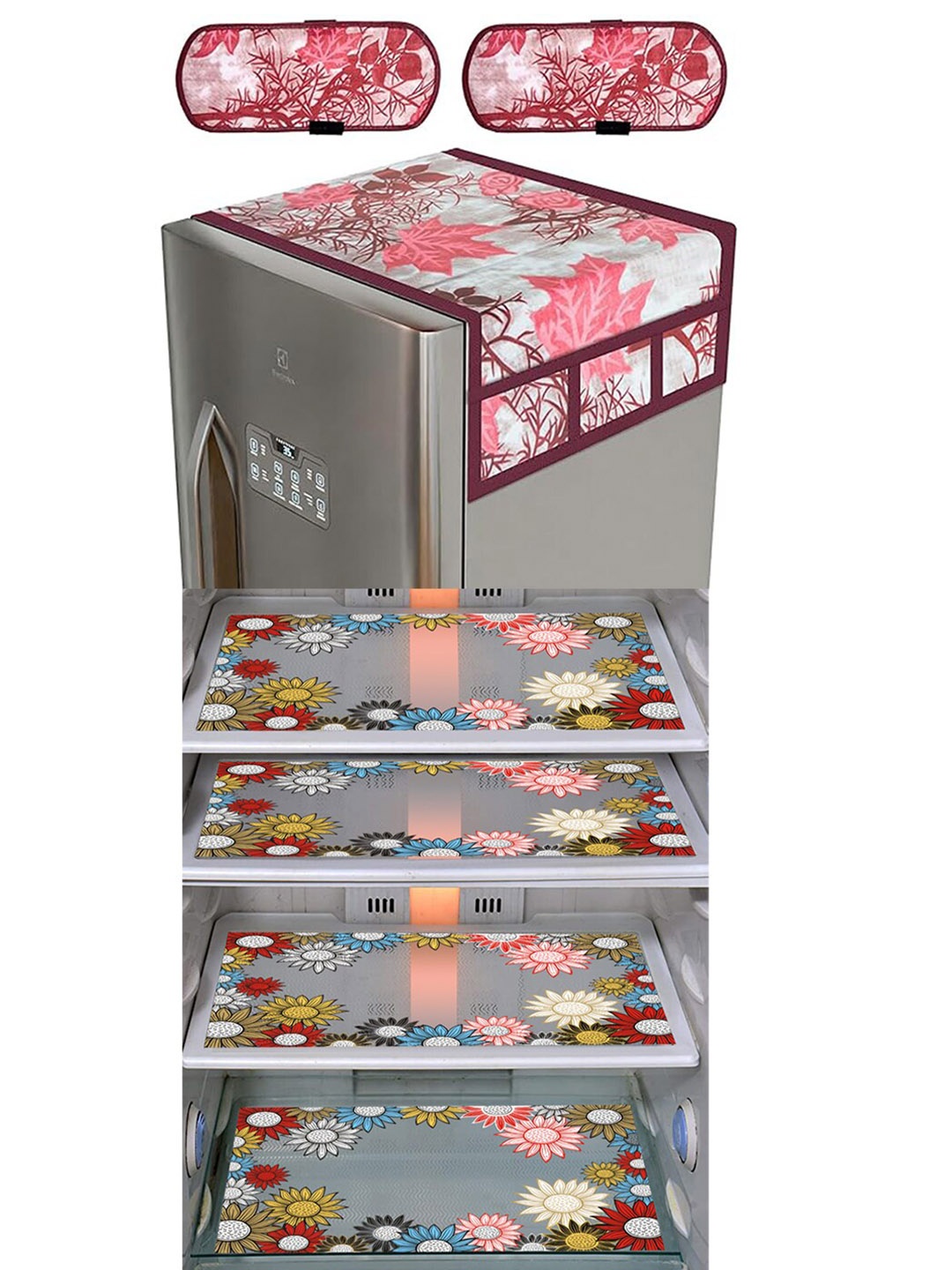 

Dakshya Industries 7Pcs Maroon Printed Protective Barriers Refrigerator Cover Combo
