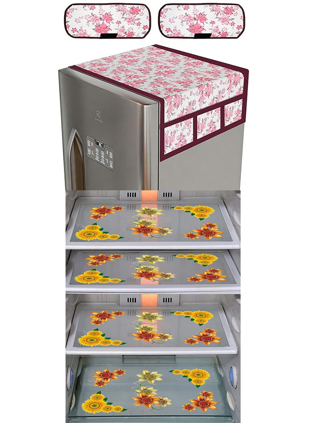 

Dakshya Industries 7Pcs Yellow & Pink Printed Protective Barriers Refrigerator Cover Combo