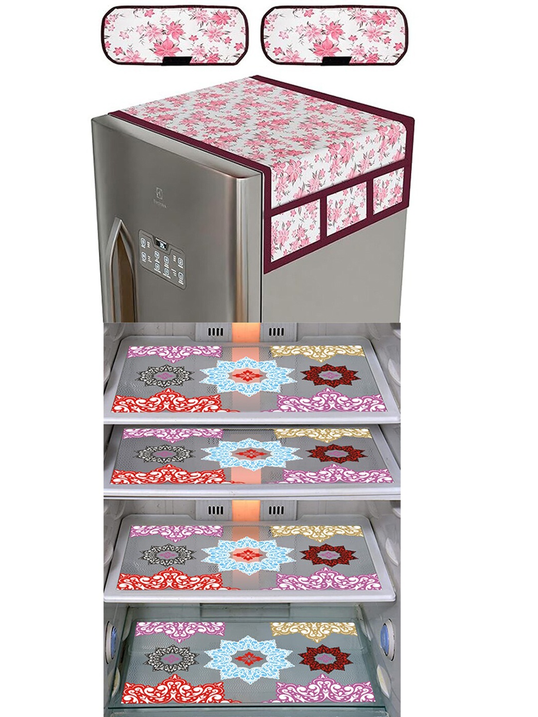 

Dakshya Industries 7Pcs Pink Printed Protective Barriers Refrigerator Cover Combo