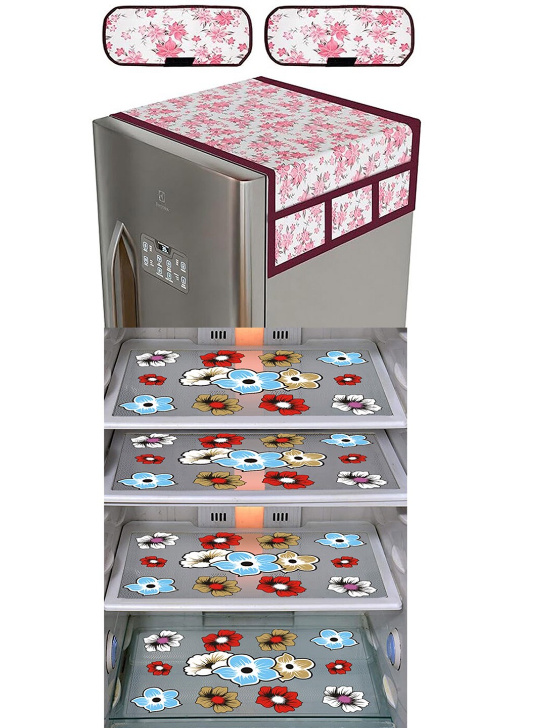 

Dakshya Industries 7Pcs Pink Printed Protective Barriers Refrigerator Cover Combo