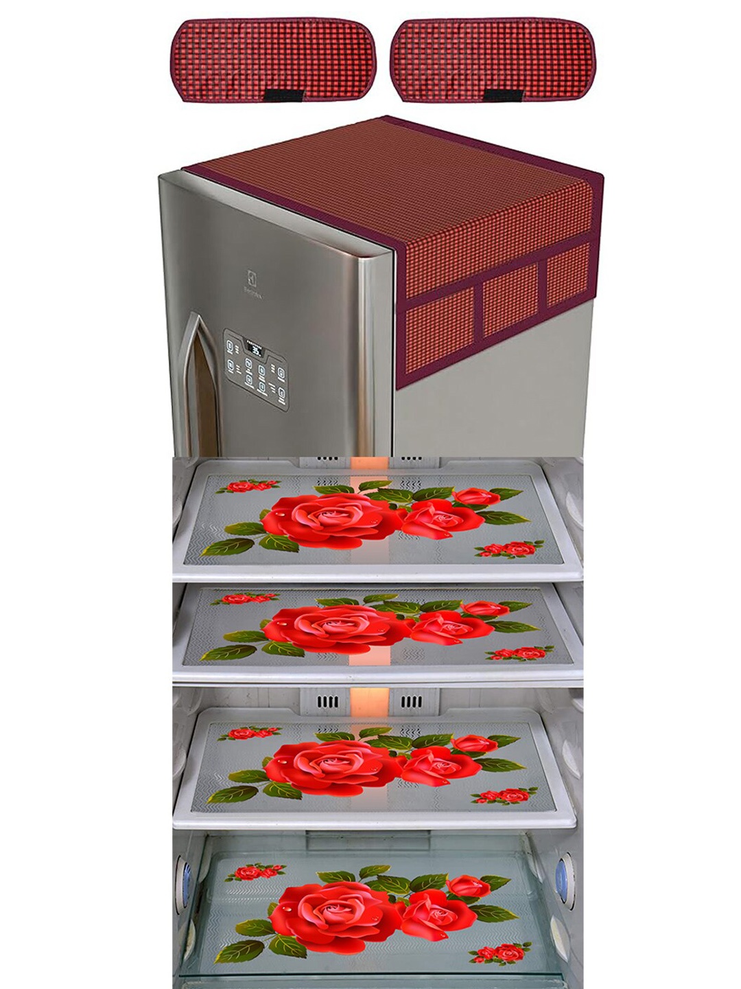 

Dakshya Industries 7Pcs Red & Maroon Printed Protective Barriers Refrigerator Cover Combo