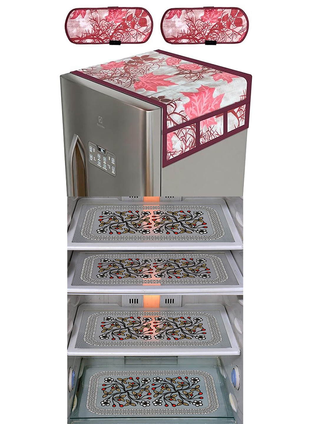 

Dakshya Industries 7Pcs Black Printed Protective Barriers Refrigerator Cover Combo