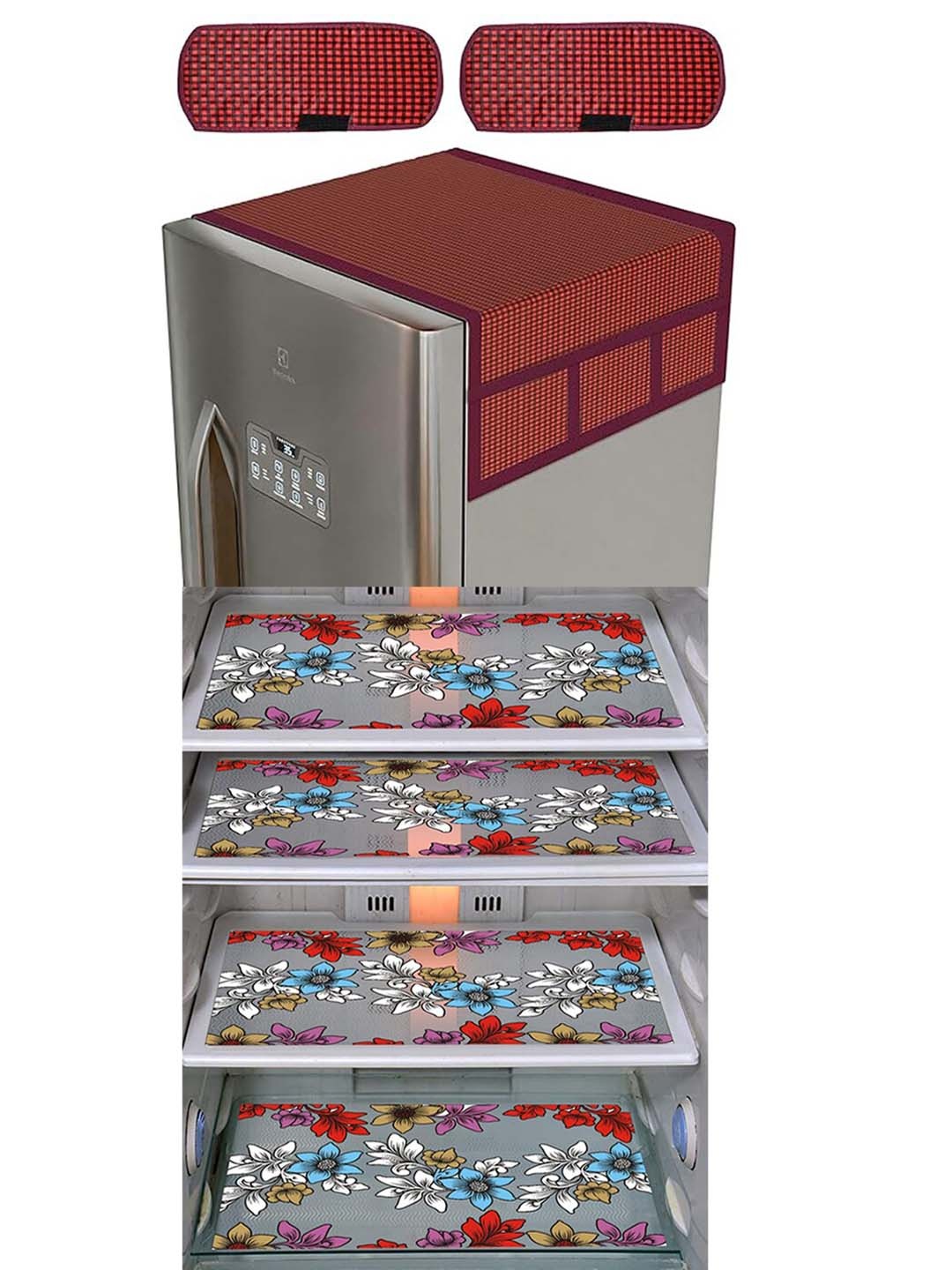 

Dakshya Industries 7Pcs Maroon Printed Protective Barriers Refrigerator Cover Combo, Blue