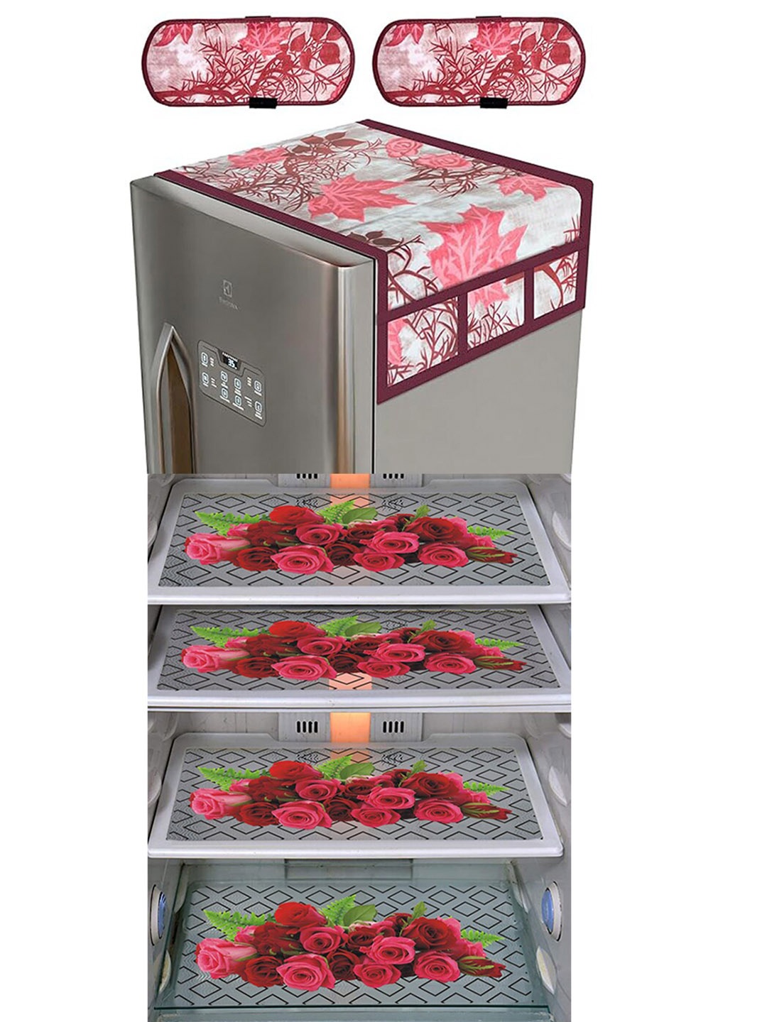 

Dakshya Industries 7Pcs Maroon Printed Protective Barriers Refrigerator Cover Combo