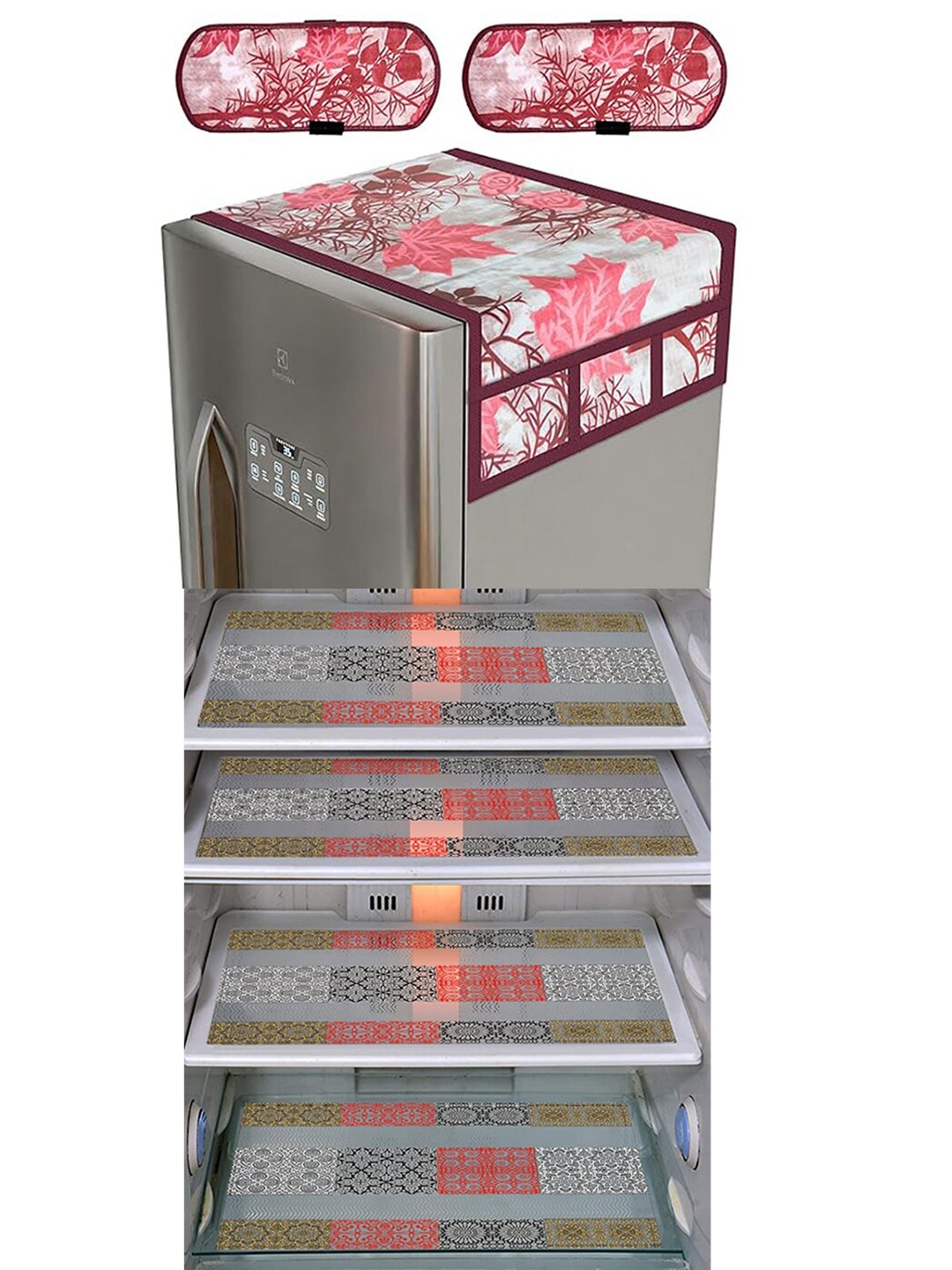 

Dakshya Industries 7 Pcs Pink & White Floral Printed Refrigerator Cover