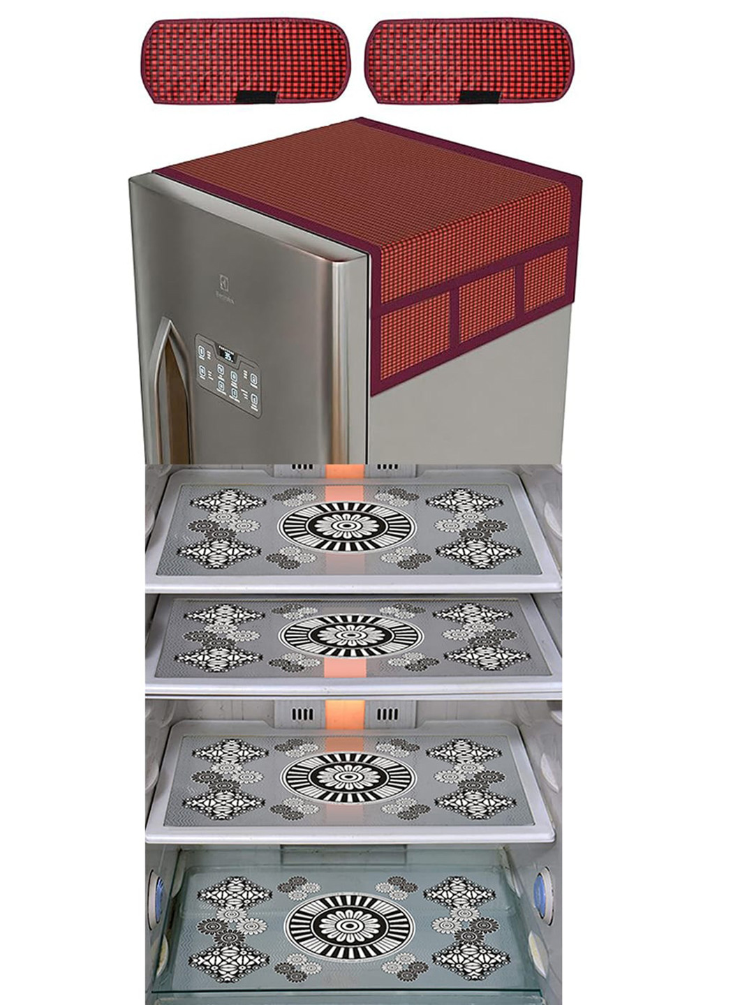 

Dakshya Industries Maroon & Black 7 Pcs Printed Refrigerator Appliance covers