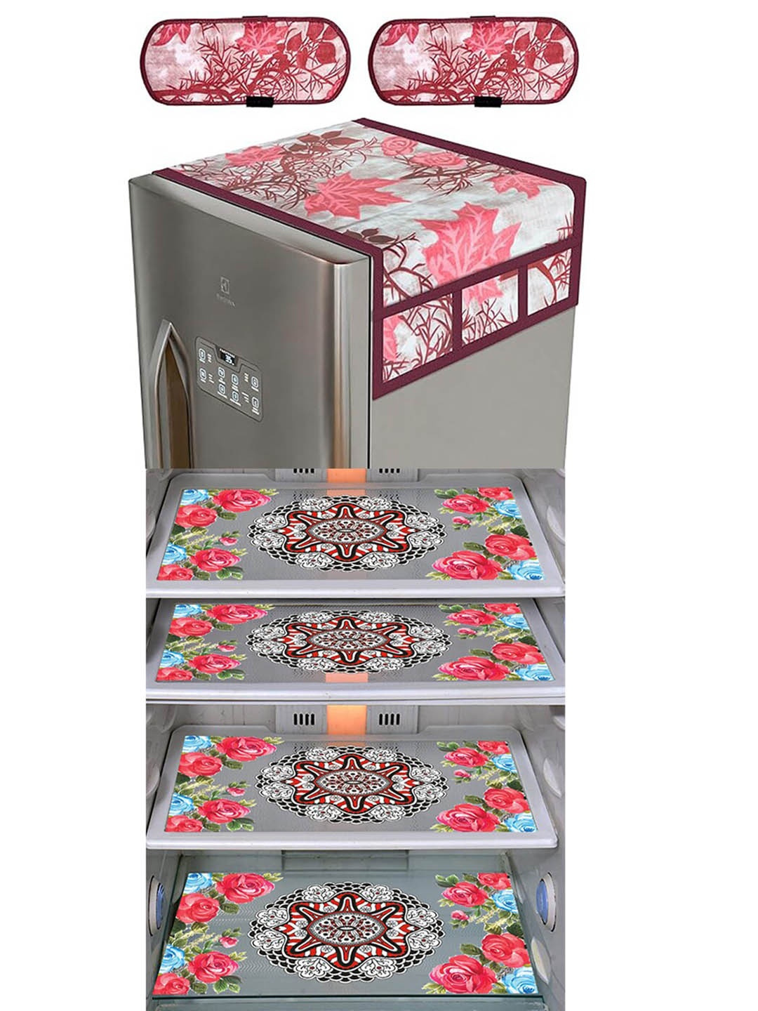 

Dakshya Industries Pink & white 7 Pieces Floral Printed Refrigerator Covers