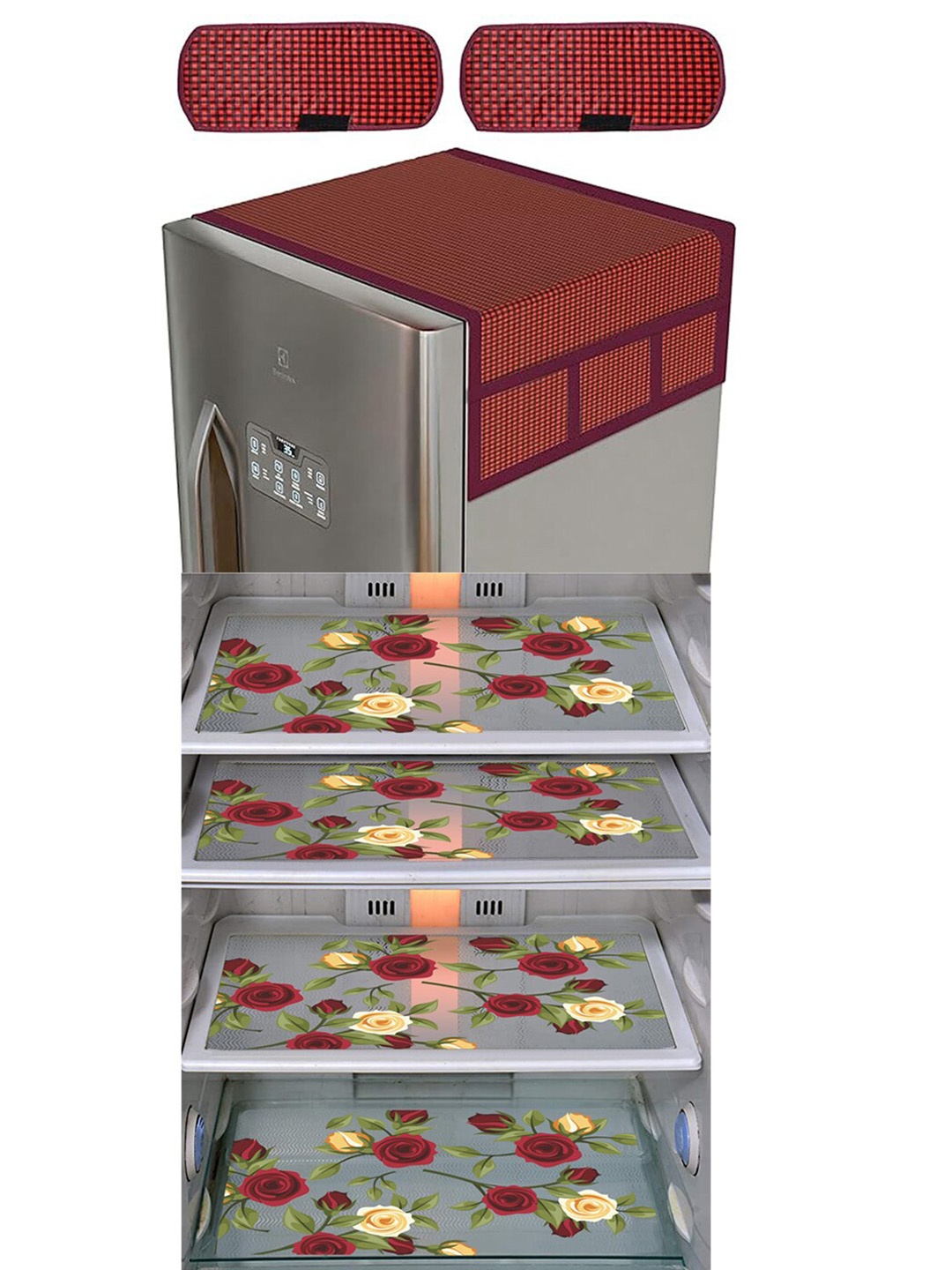 

Dakshya Industries Maroon & Black 7 Pcs Printed Refrigerator Appliance covers