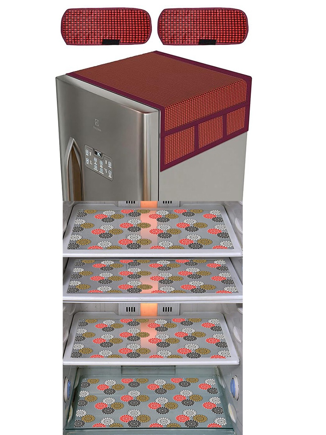 

Dakshya Industries Maroon & Black 7 pcs Printed Refrigerator Appliance covers