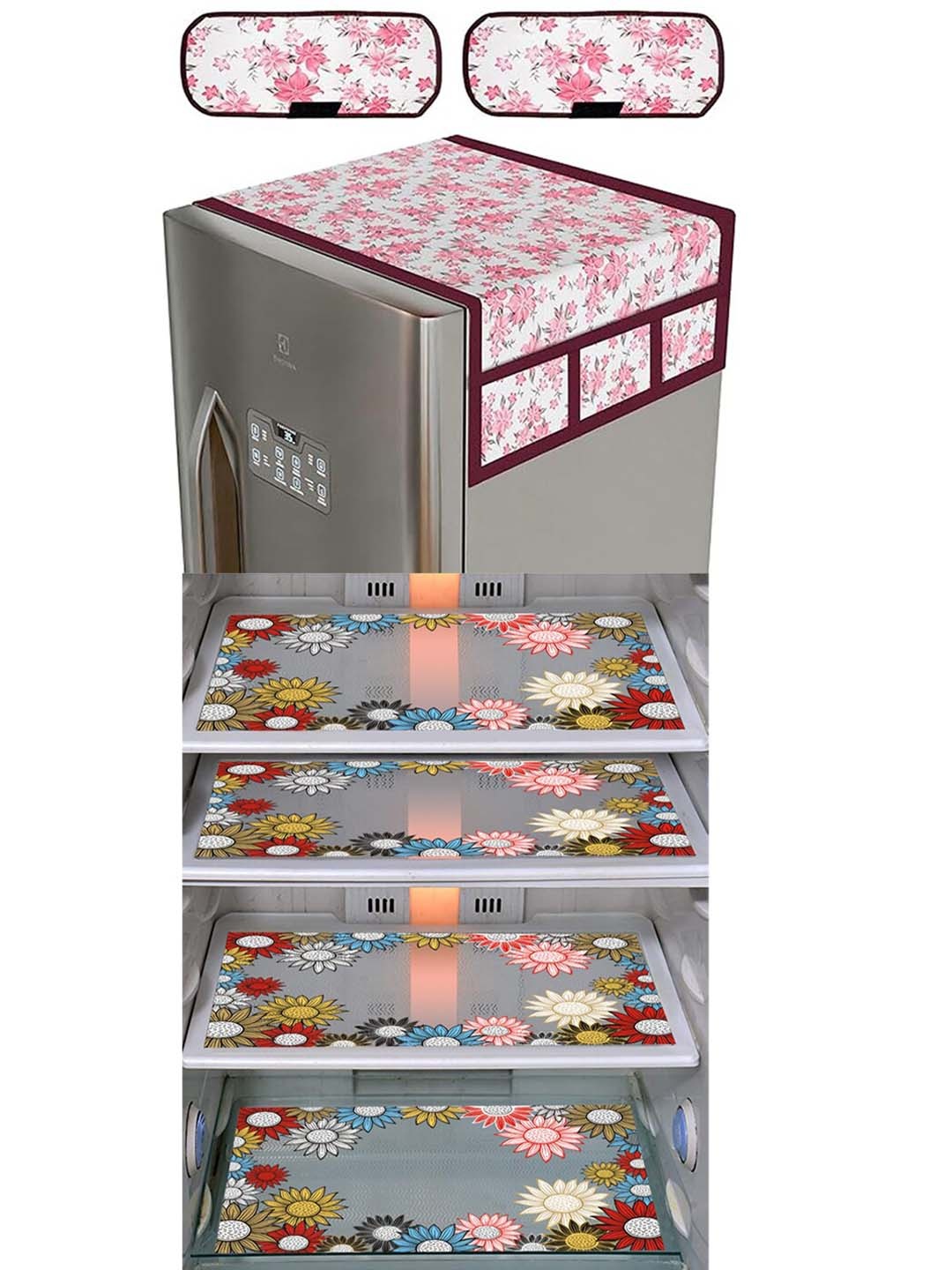 

Dakshya Industries White & Pink 7 Pcs Floral Printed Refrigerator Appliance covers