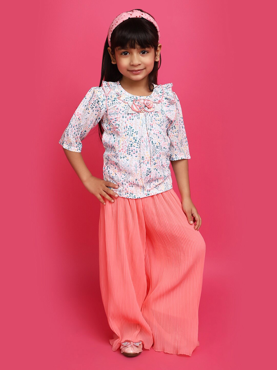 

V-Mart Girls Printed Pure Cotton Top with Trousers, White