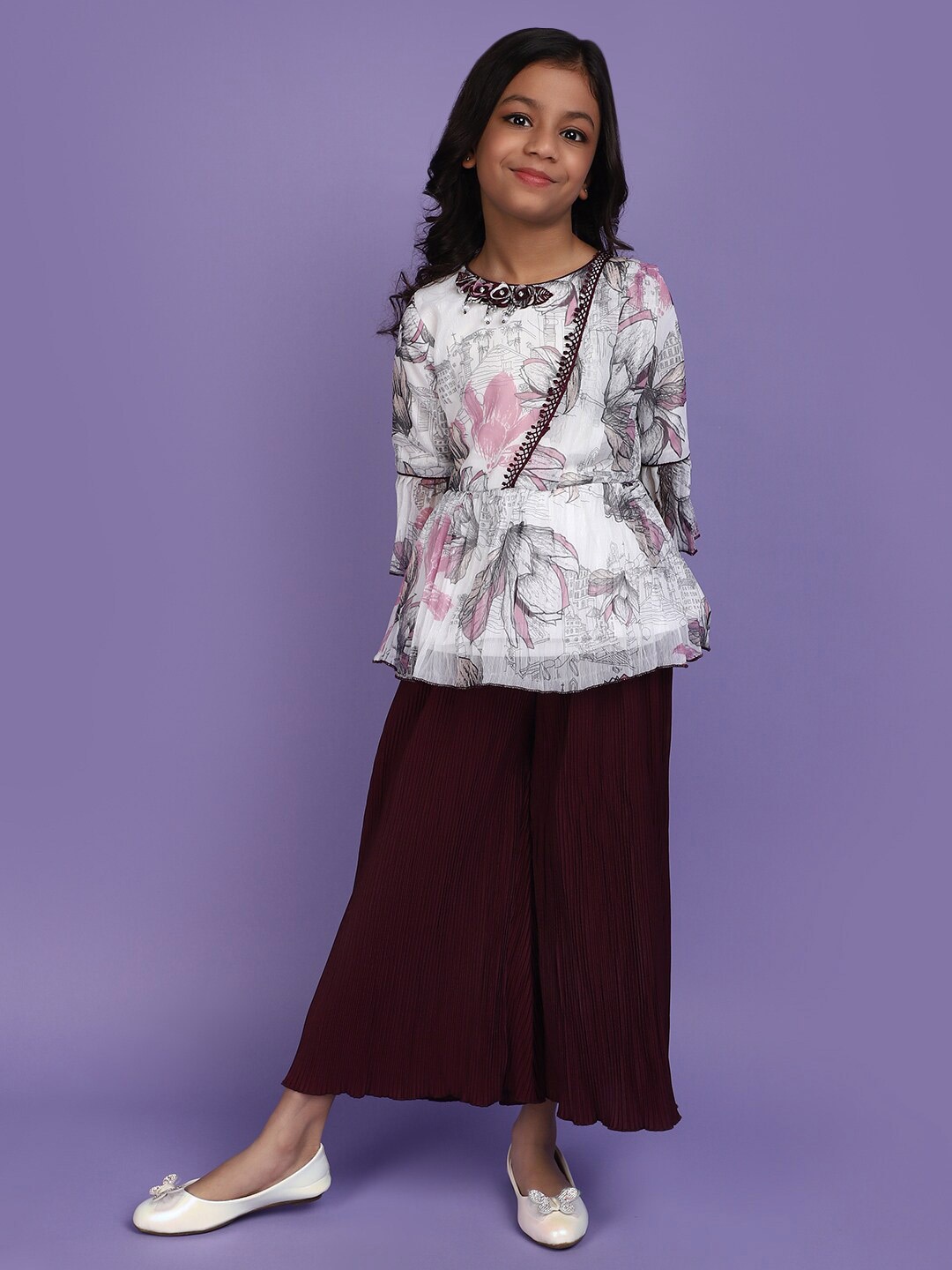 

V-Mart Girls Printed Pure Cotton Top with Trousers, White