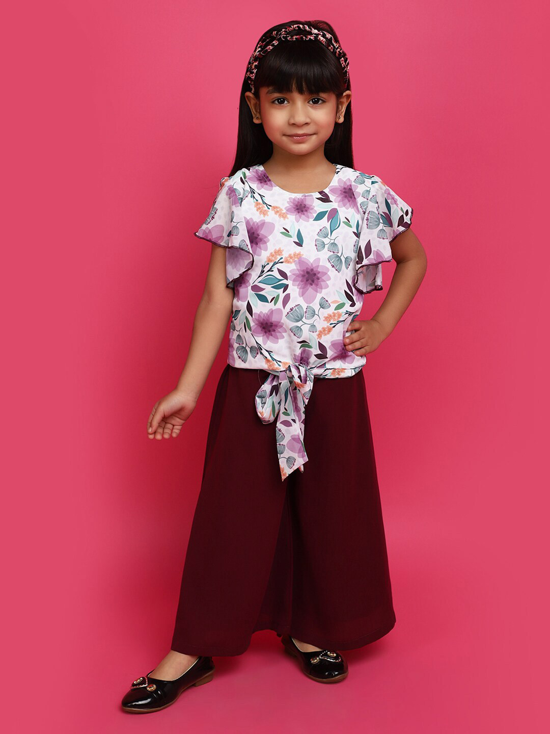 

V-Mart Girls Printed Pure Cotton Top with Trousers, White