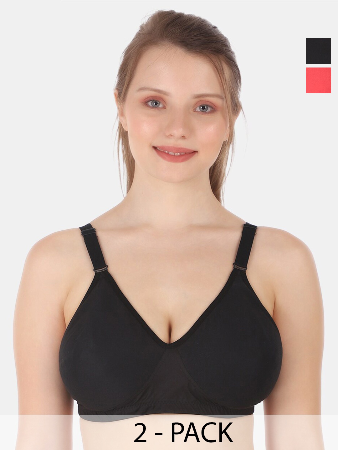 

Tweens Pack Of 2 Full Coverage Non Padded Cotton Minimizer Bra With All Day Comfort, Black