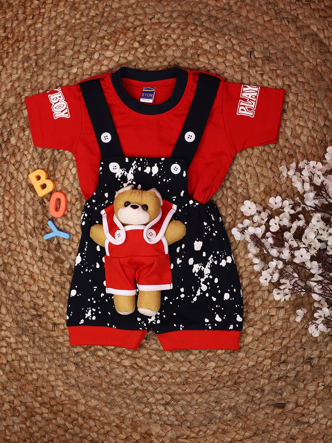 

V-Mart Infants Printed Cotton Dungaree With T-Shirt, Navy blue