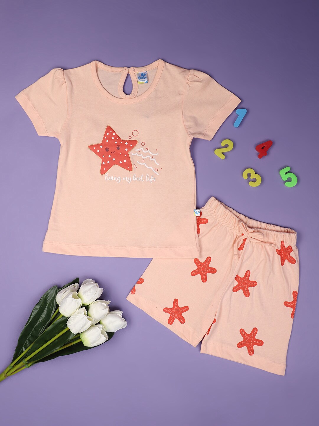 

V-Mart Kids Printed Pure Cotton T-shirt with Shorts, Pink