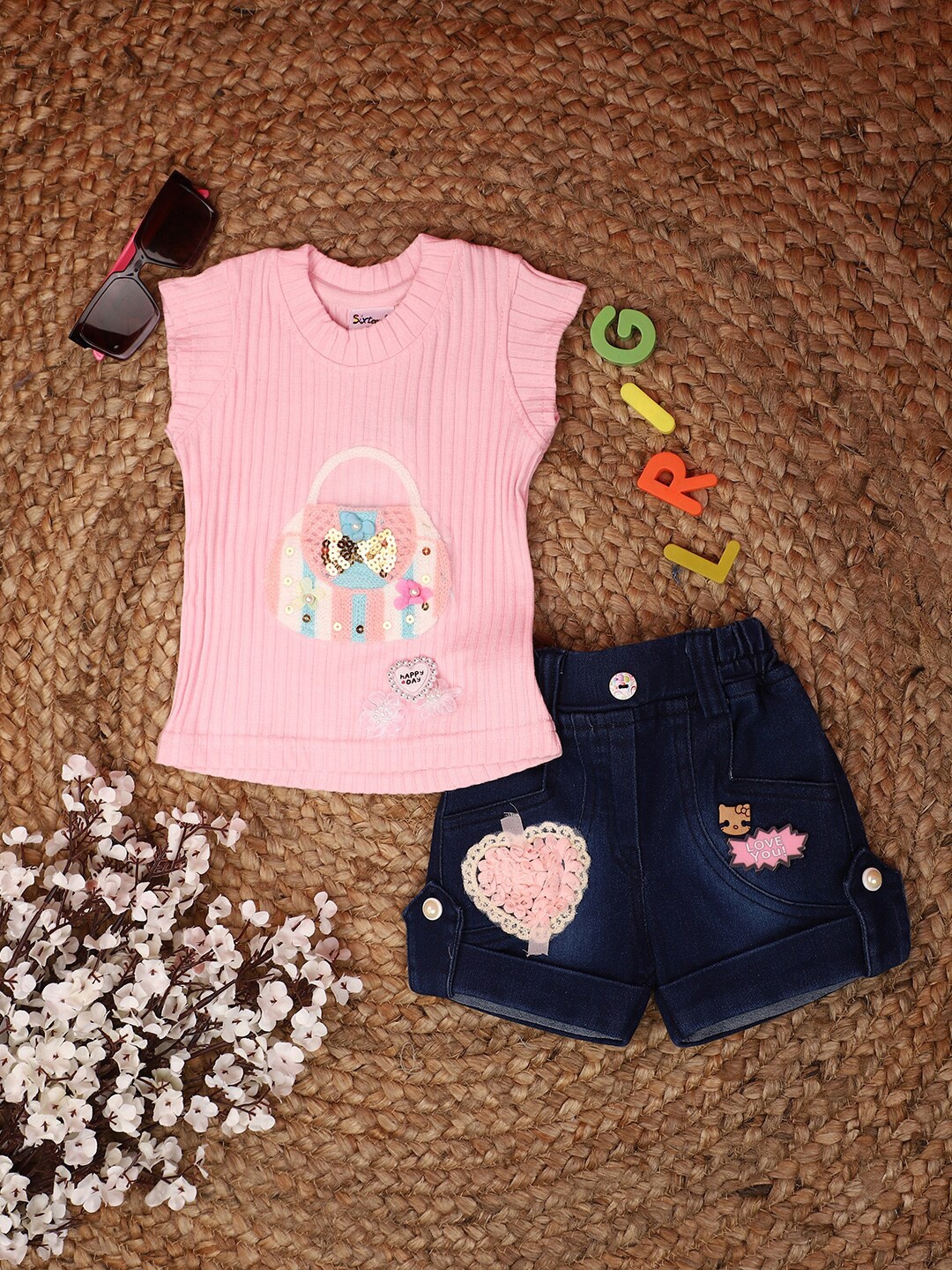 

V-Mart Kids Printed Pure Cotton T-shirt with Shorts, Pink