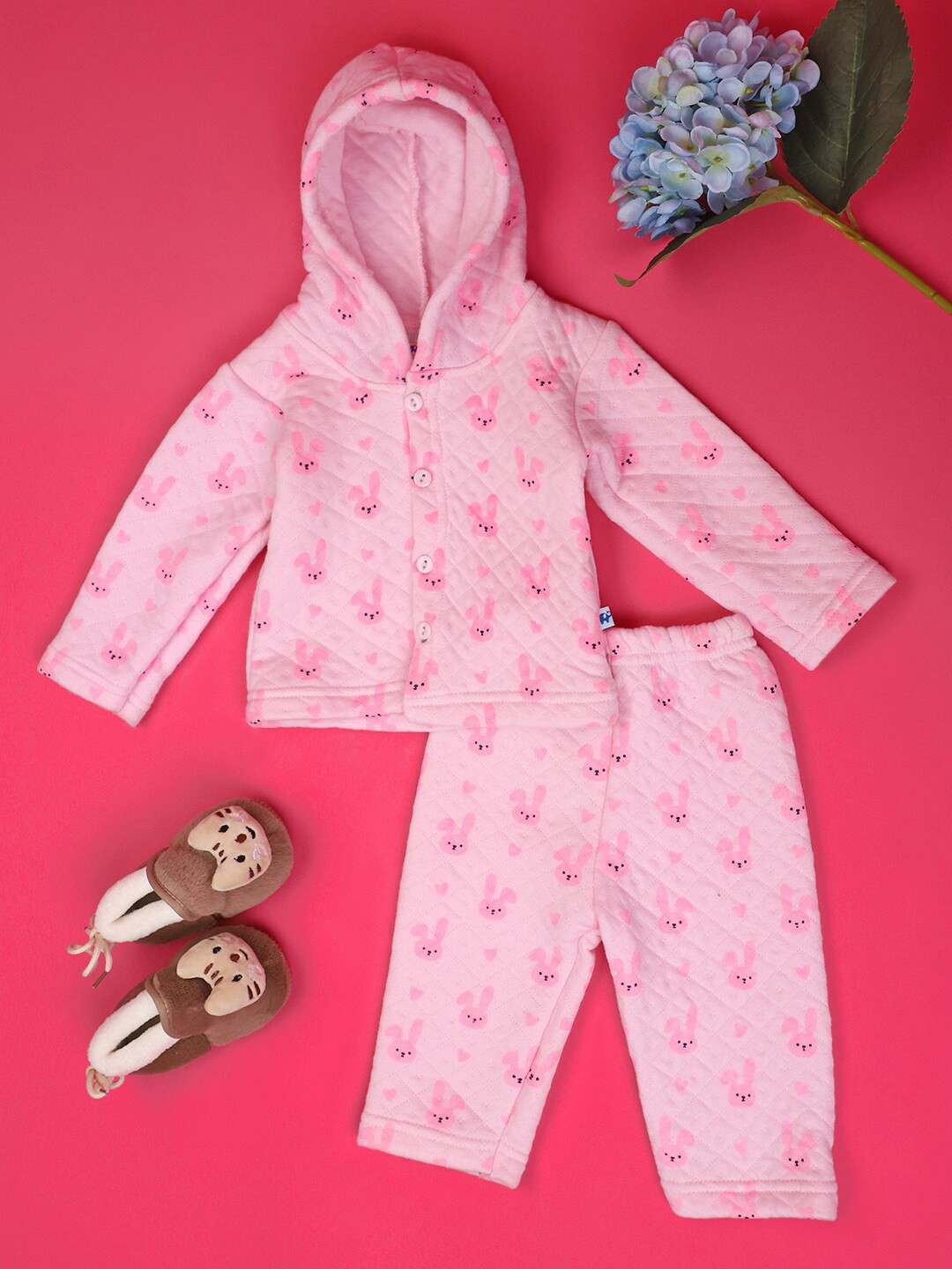 

V-Mart Kids Printed Pure Cotton Top with Trousers, Pink
