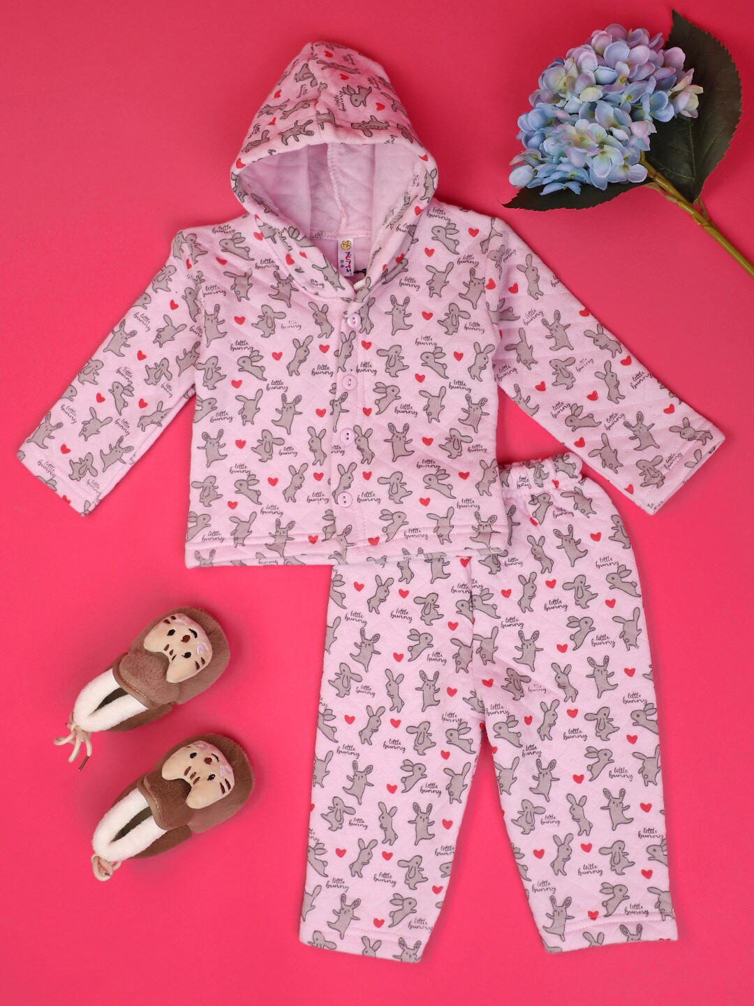 

V-Mart Infants Printed Hooded Top with Trousers, Purple