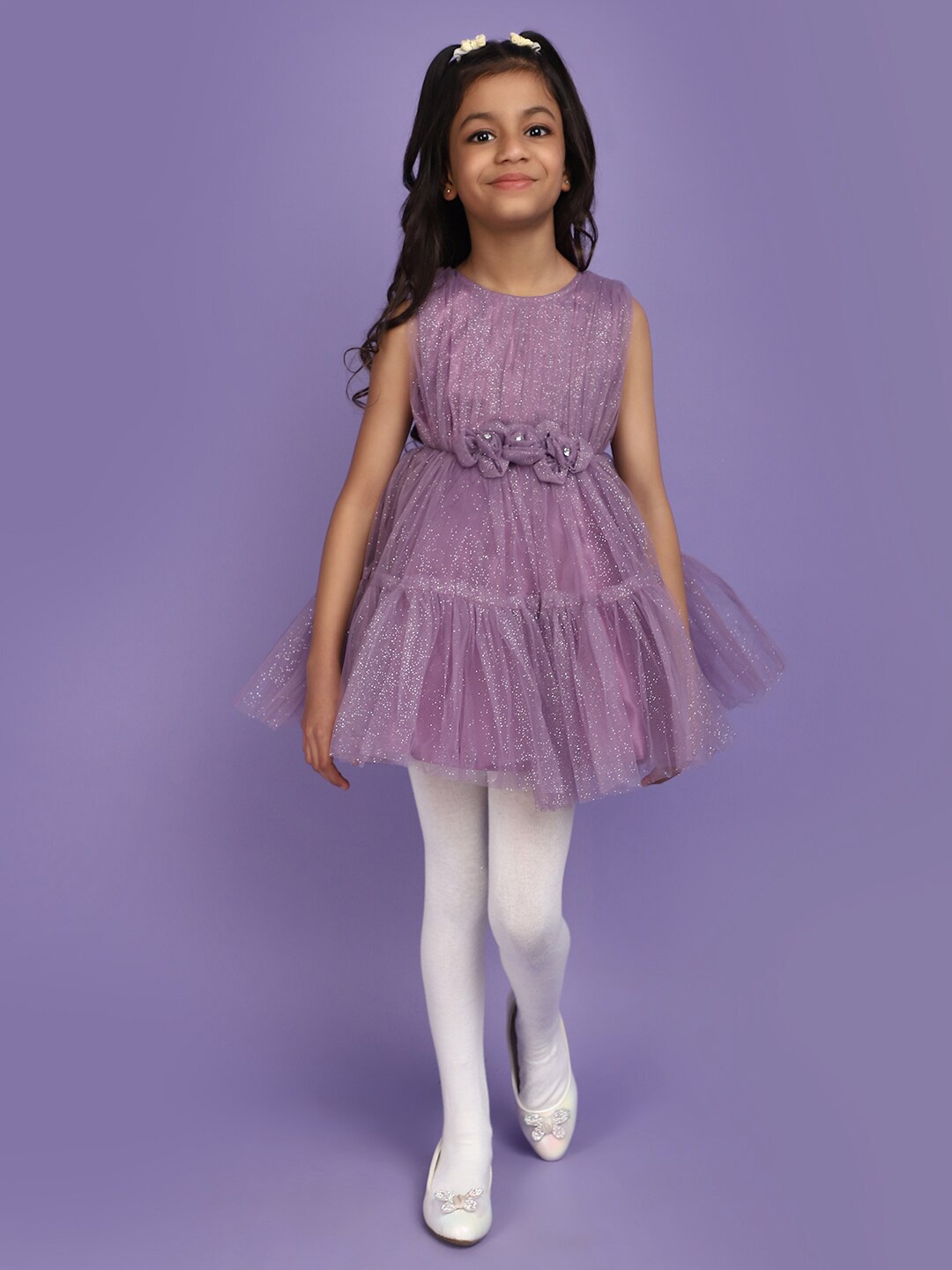 

V-Mart Girls Embellished Round Neck Fit & Flare Dress, Purple