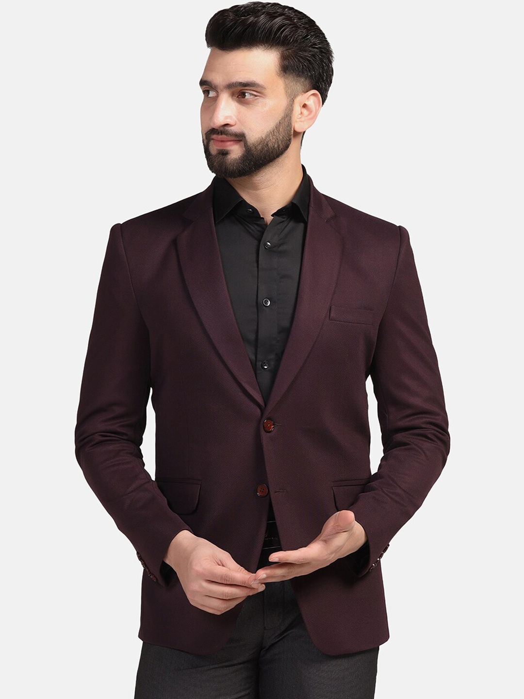 

TAHVO Slim Fit Single Breasted Formal Blazer, Maroon