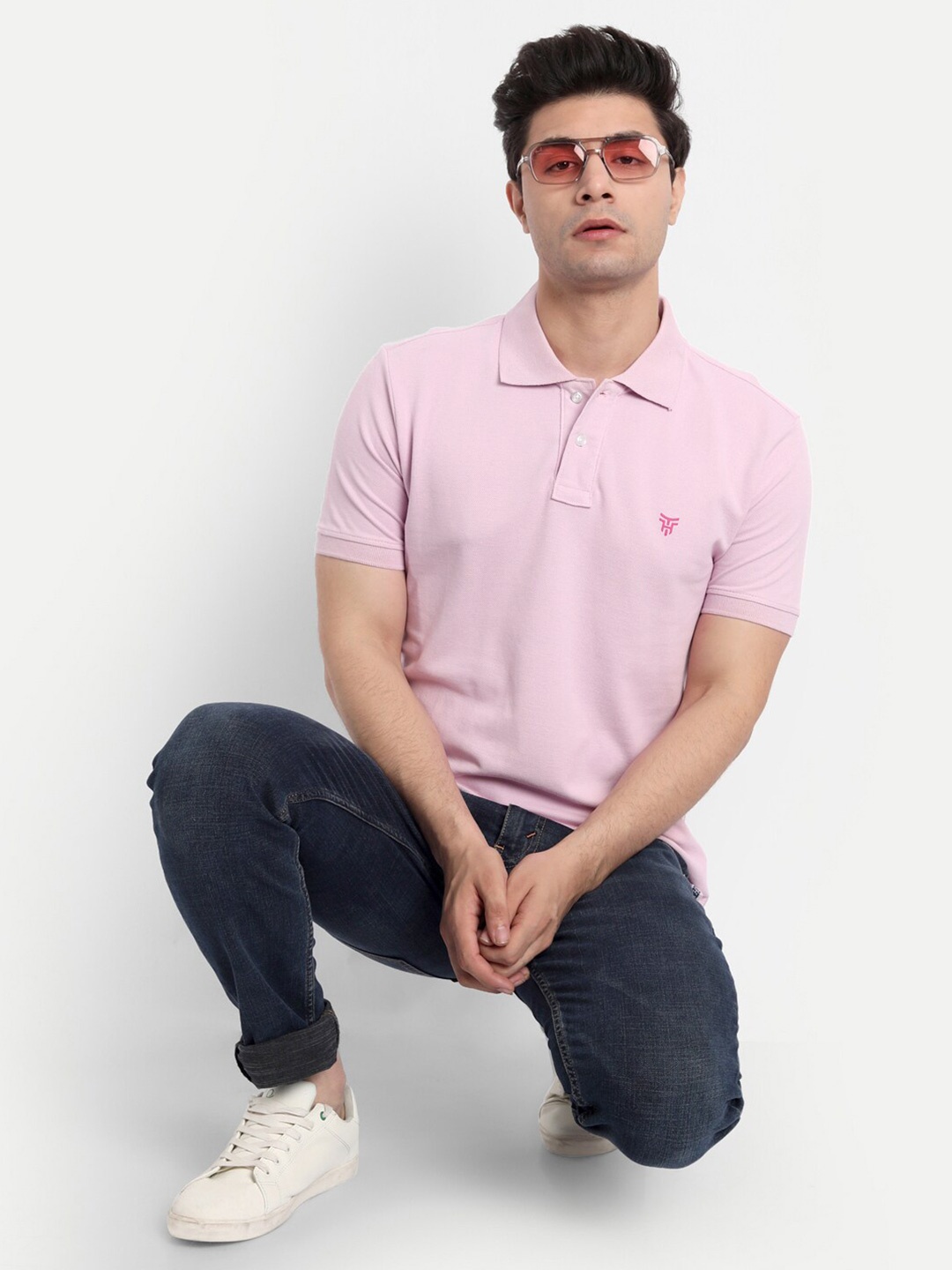 

TOMHIDDLE Polo Collar Short Sleeves Cotton T-shirt, Pink