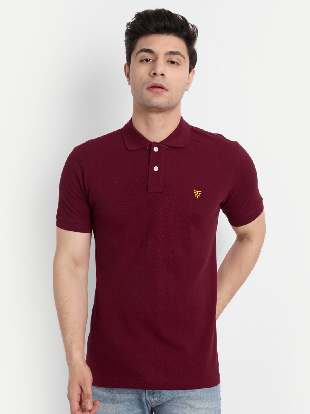 

TOMHIDDLE Polo Collar Short Sleeves Cotton Regular T-shirt, Maroon