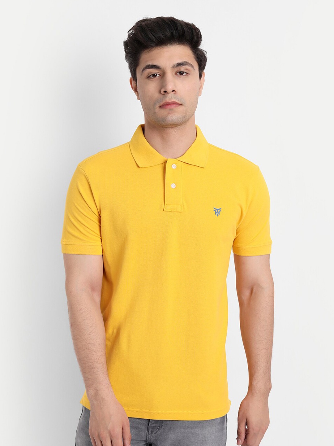 

TOMHIDDLE Polo Collar Short Sleeves Cotton T-shirt, Mustard