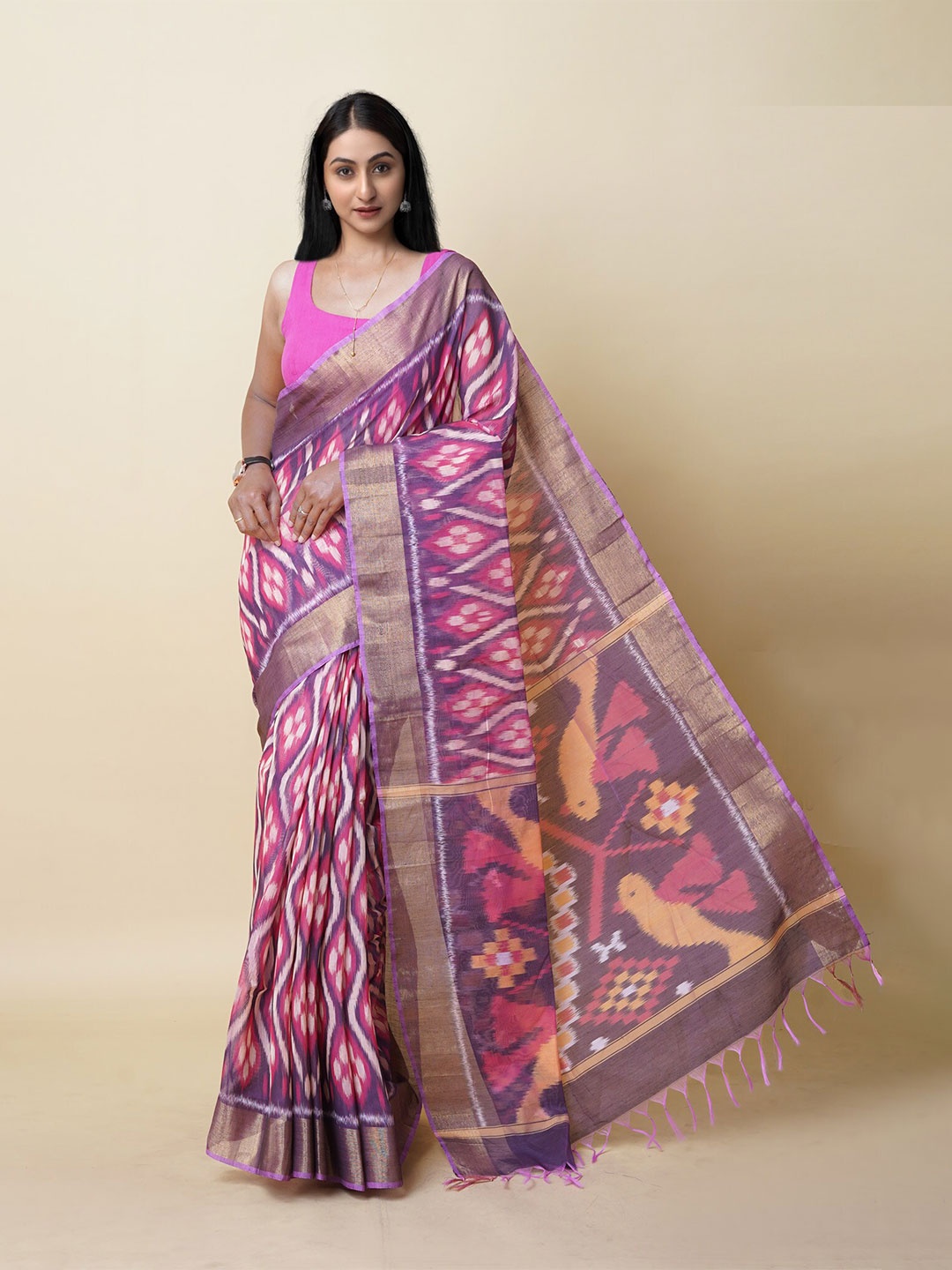 

Unnati Silks Ethnic Motifs Zari Handloom Pochampally Saree, Purple