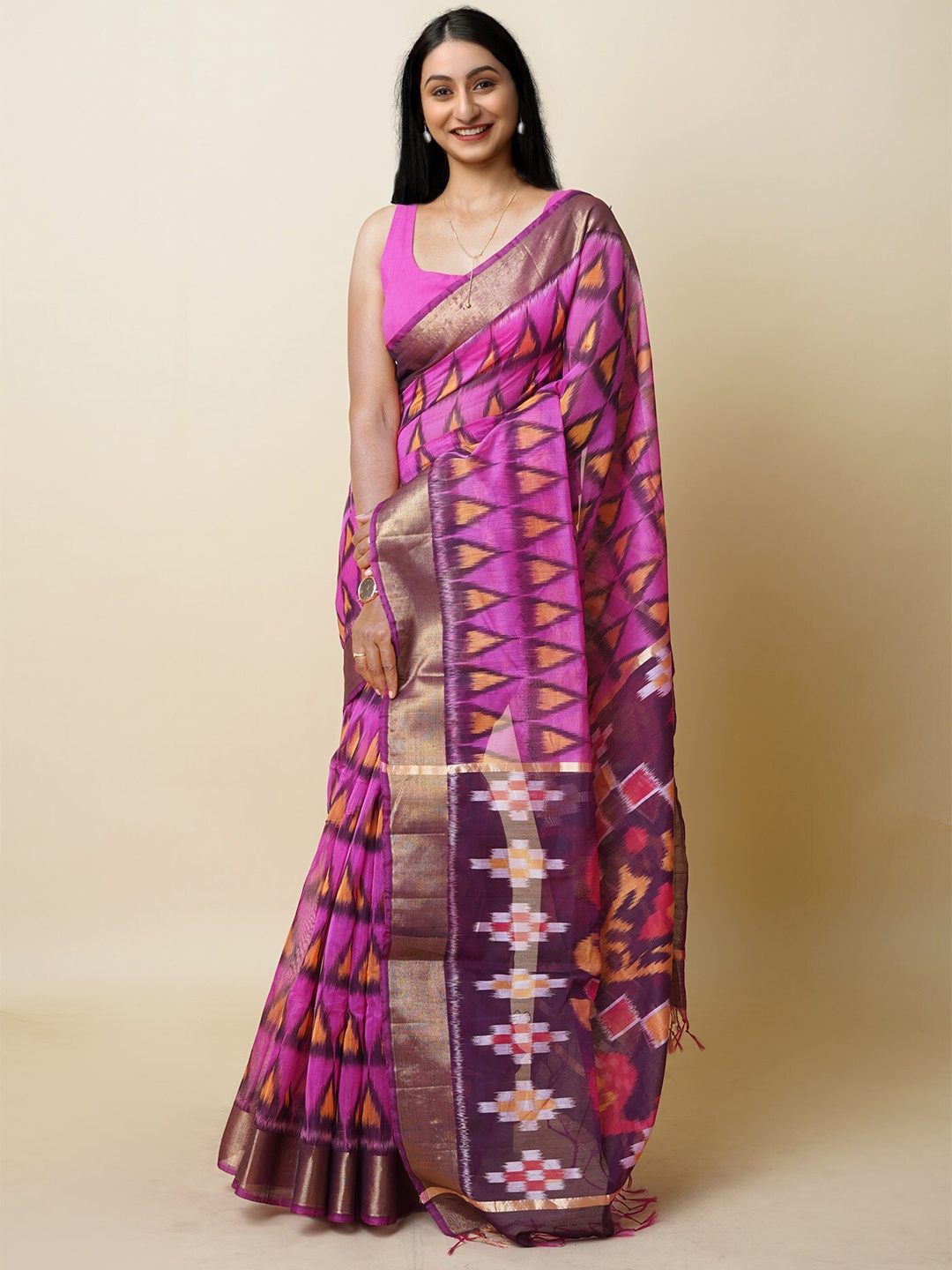 

Unnati Silks Woven Design Silk Cotton Handloom Pochampally Saree, Purple