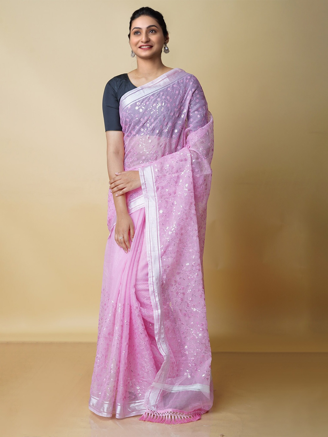 

Unnati Silks Pure Kota With Sequence Embroidery Cotton Saree, Pink