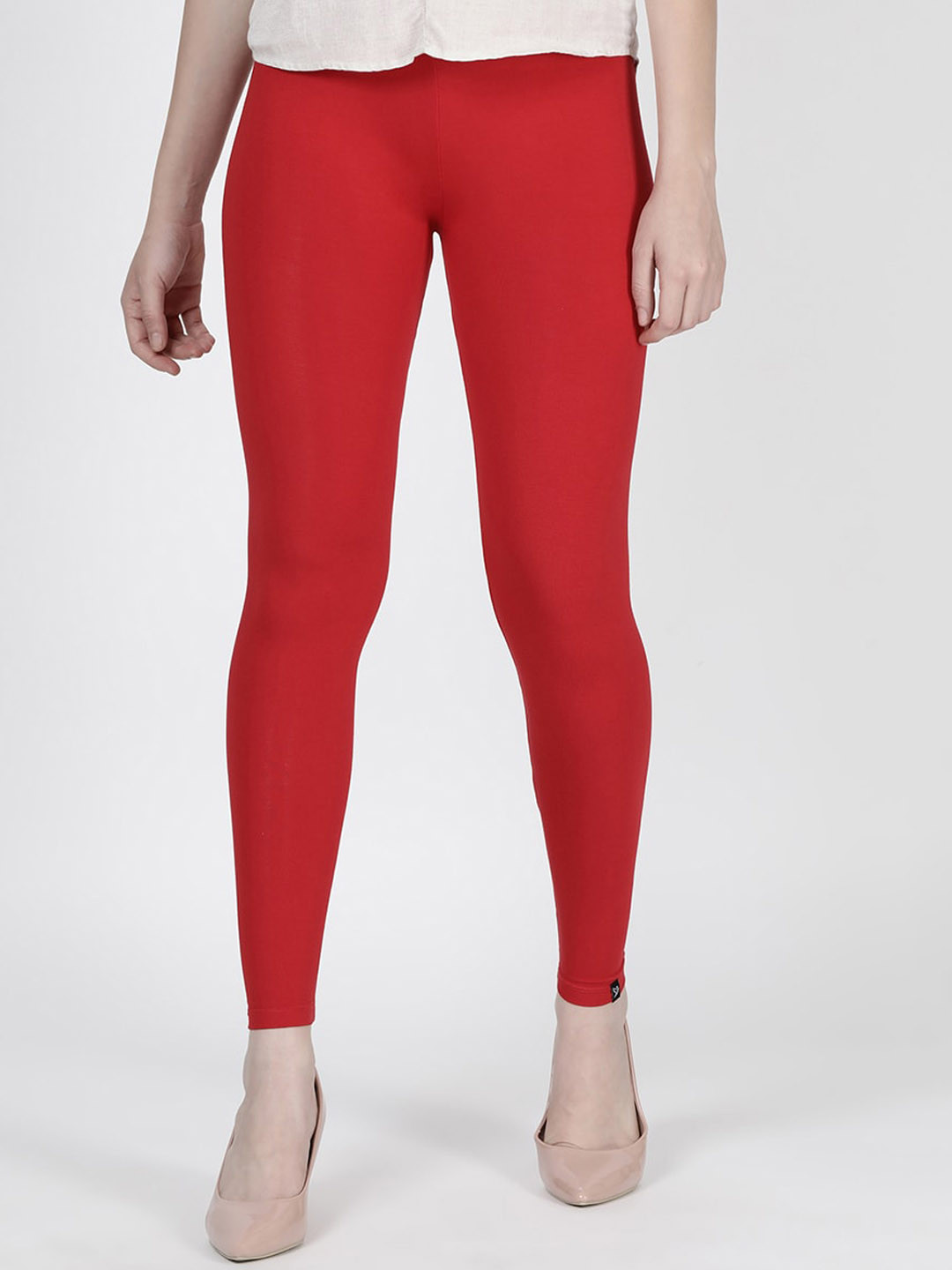 

TWIN BIRDS Women Solid Super Stretch Viscose Ankle Length Leggings, Red