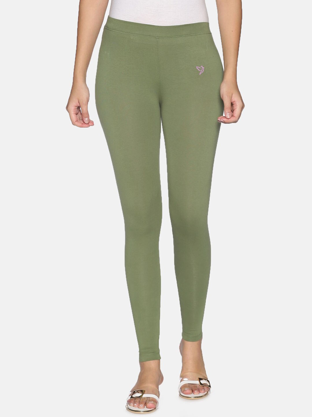 

TWIN BIRDS Women Solid Super Stretch Cotton Ankle Length Leggings, Green