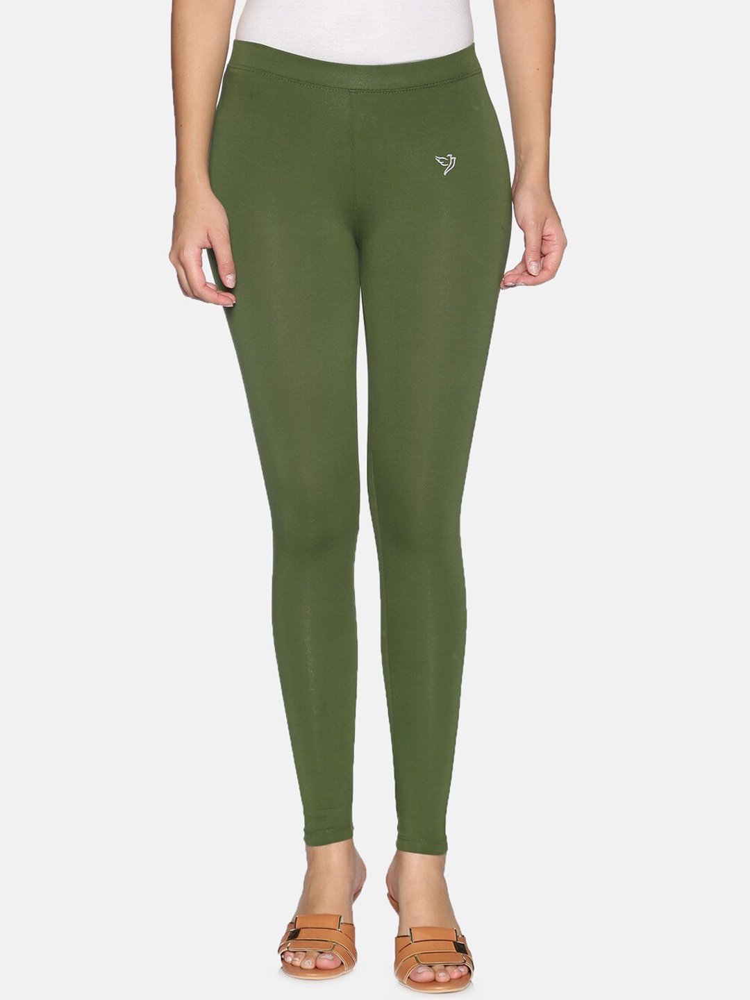 

TWIN BIRDS Women Solid Super Stretch Cotton Ankle Length Leggings, Green