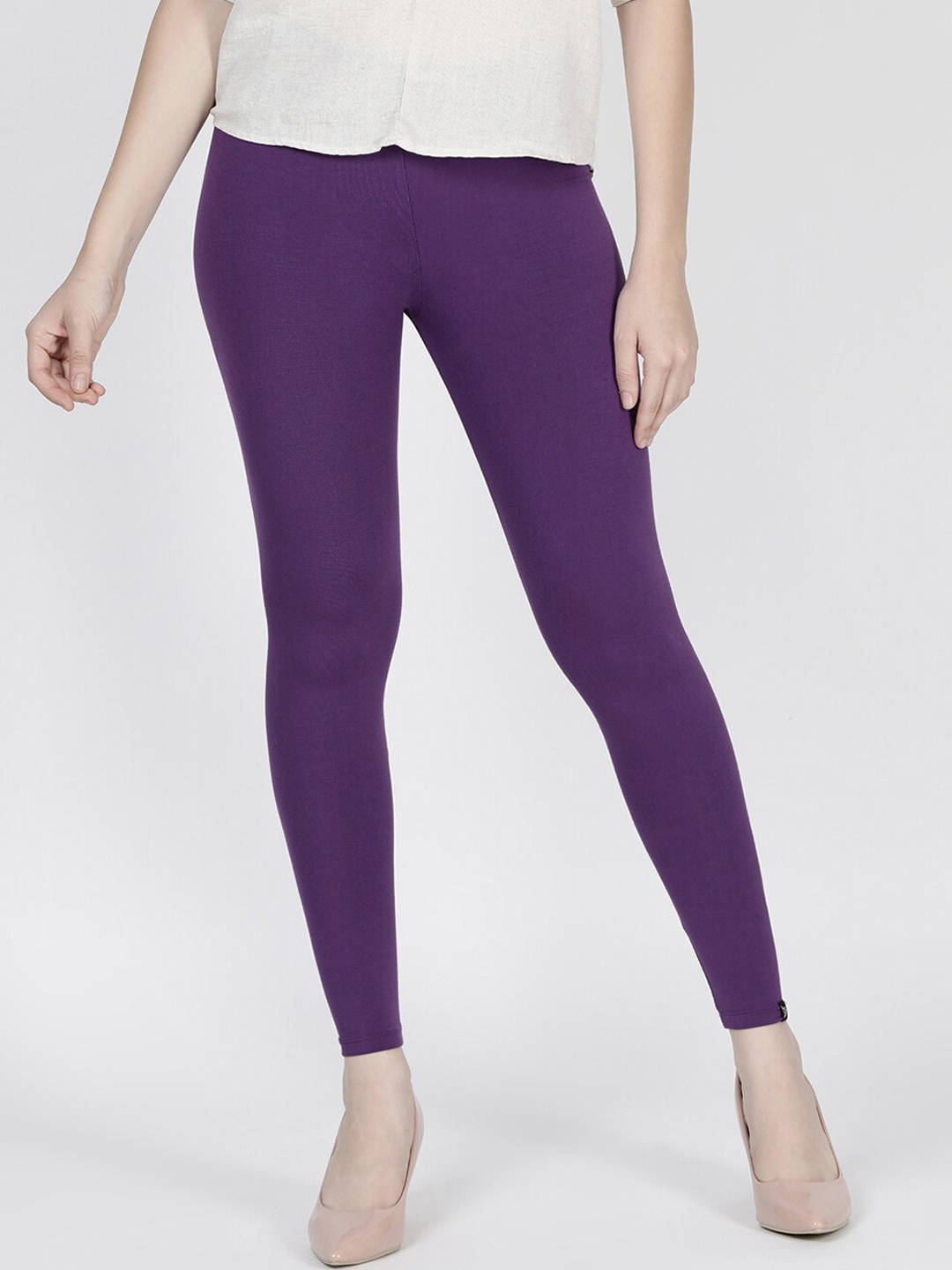 

TWIN BIRDS Women Solid Super Stretch Viscose Ankle Length Leggings, Purple