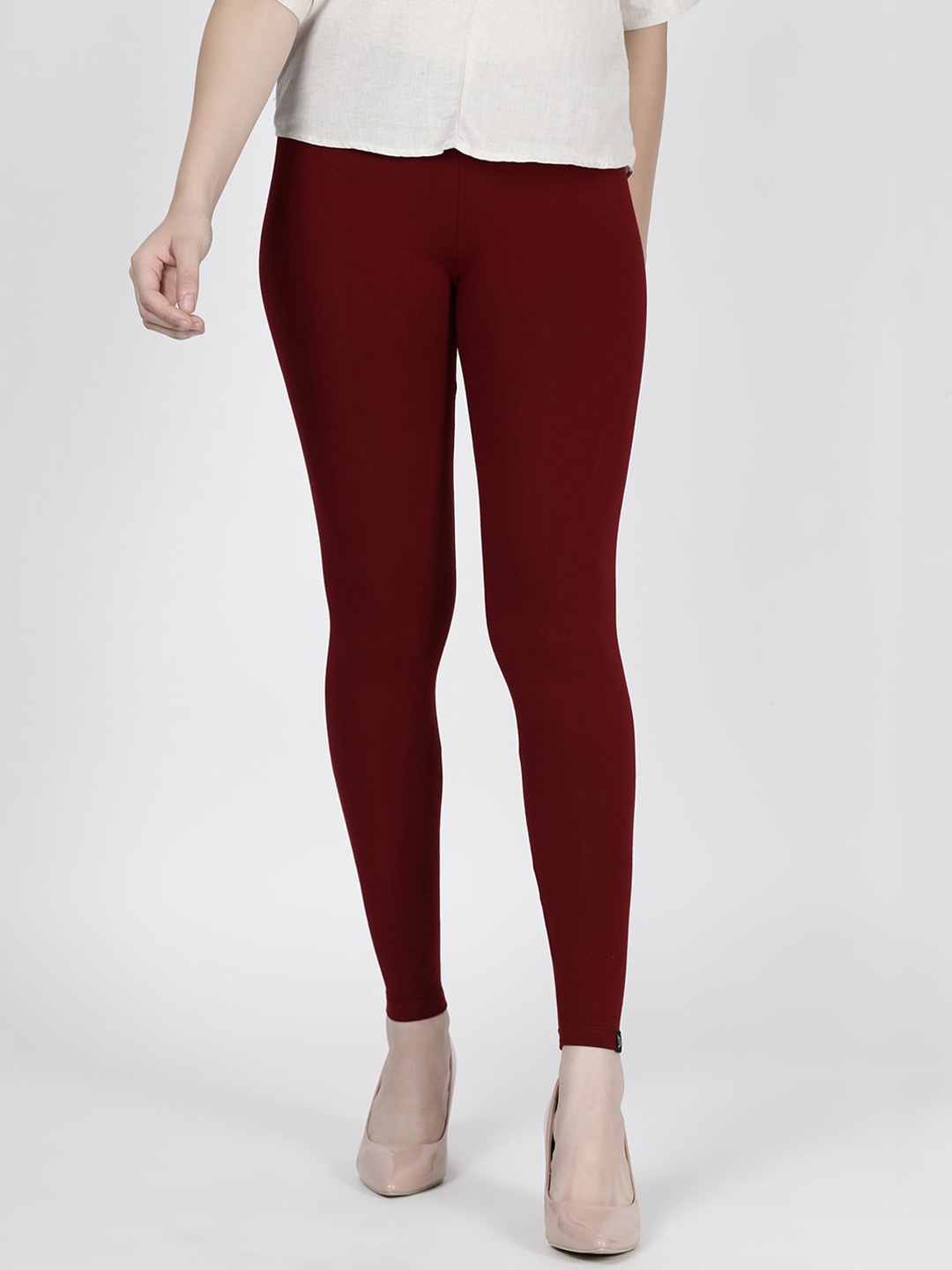 

TWIN BIRDS Women Solid Super Stretch Viscose Ankle Length Leggings, Maroon