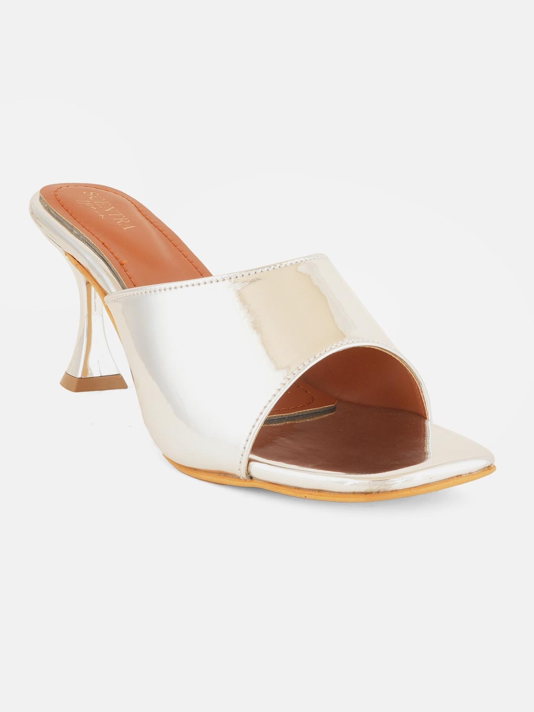 

SCENTRA Embellished Open Toe Block Heels, Silver