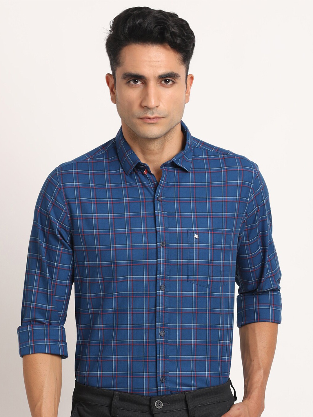 

Turtle Grid Tattersall Checked Classic Slim Fit Pure Cotton Casual Shirt, Blue